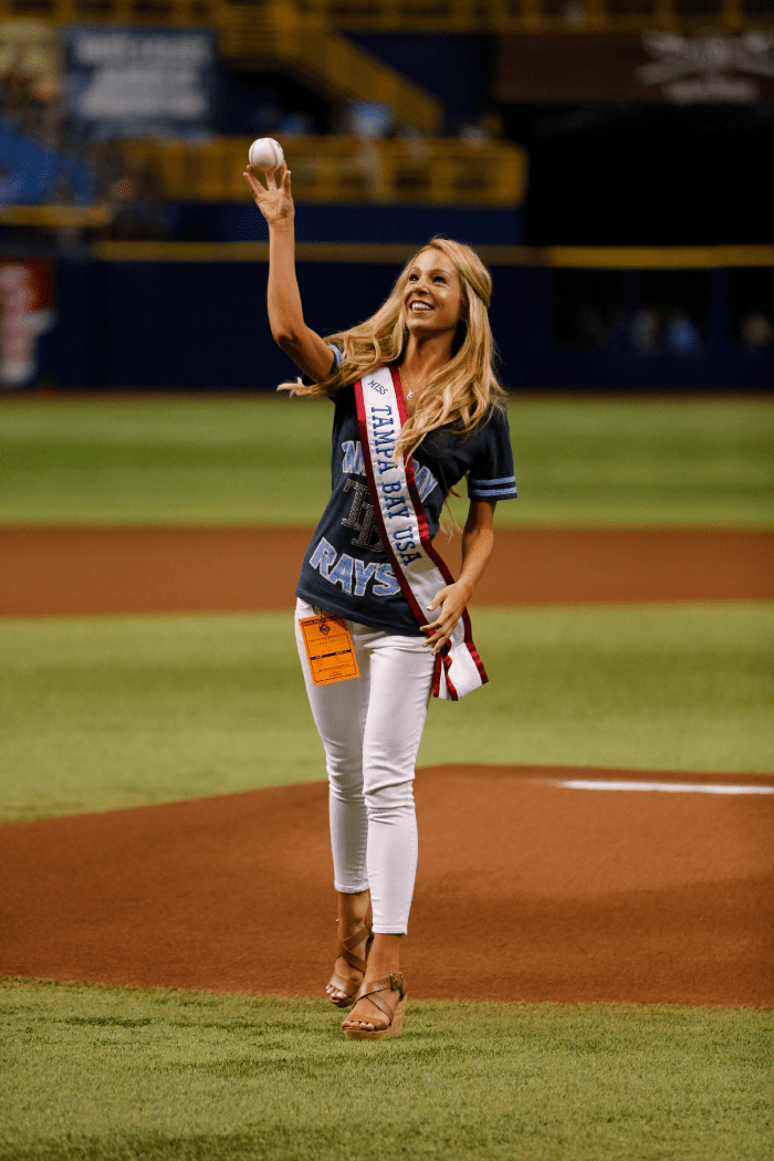 Stephanie Ziajka, Miss Tampa Bay USA, Throws the First Pitch for the Tampa Bay Rays Miss Tampa Bay USA, Miss USA, Tampa Bay Rays, First Pitch
