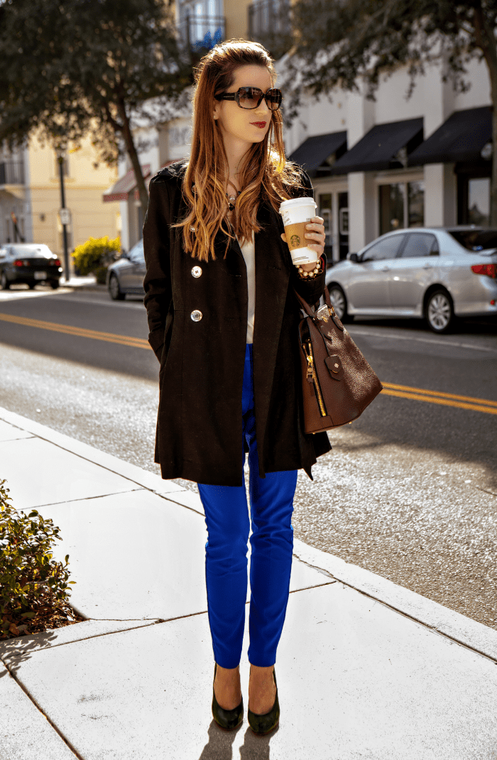Ivory Lace and Tile Blue Trendy Work Outfit