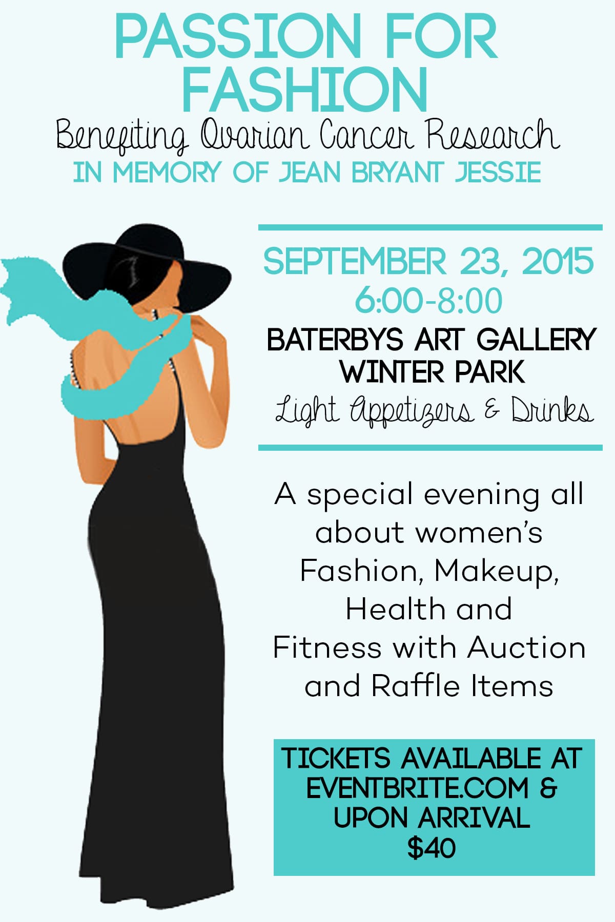 Ovarian Cancer Research, Orlando Events, Passion for Fashion, Baterbys Art Gallery, Jean Bryant Jessie