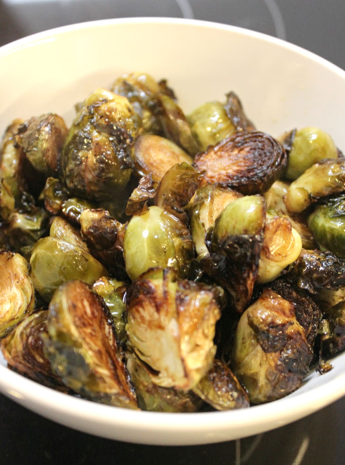 Delicious roasted brussels sprouts with balsamic vinegar and olive oil