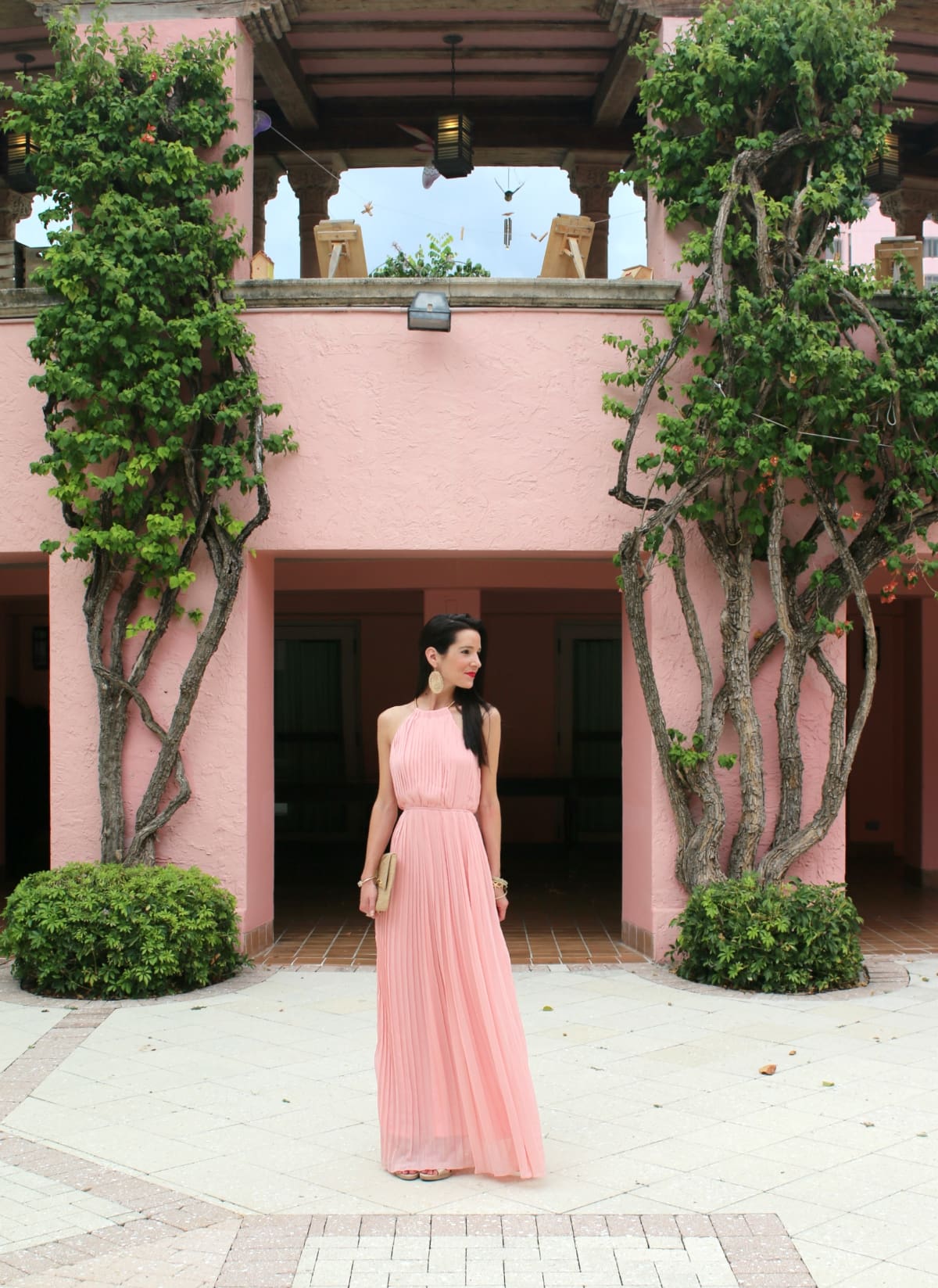 SheInside Pink Pleated Maxi Dress at the Boca Raton Resort in Boca Raton, Florida