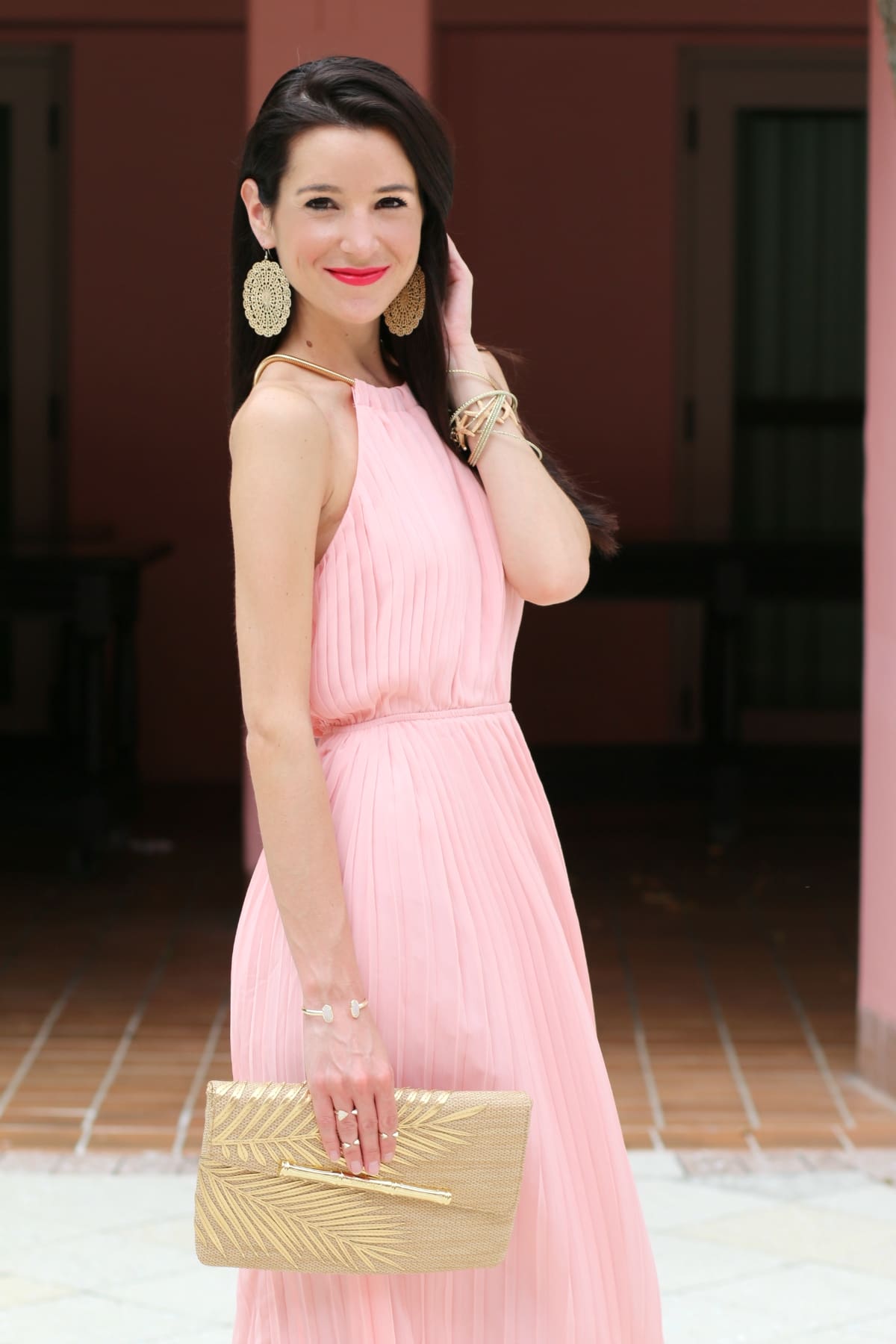 SheInside Pink Pleated Maxi Dress at the Boca Raton Resort in Boca Raton, Florida