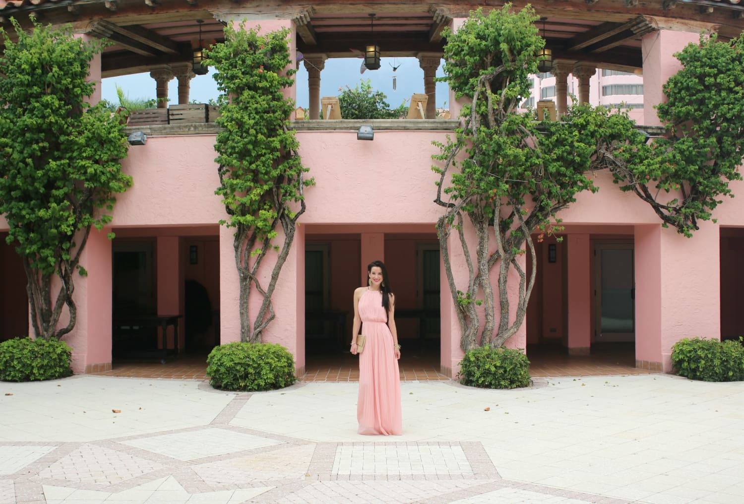 SheInside Pink Pleated Maxi Dress at the Boca Raton Resort in Boca Raton, Florida