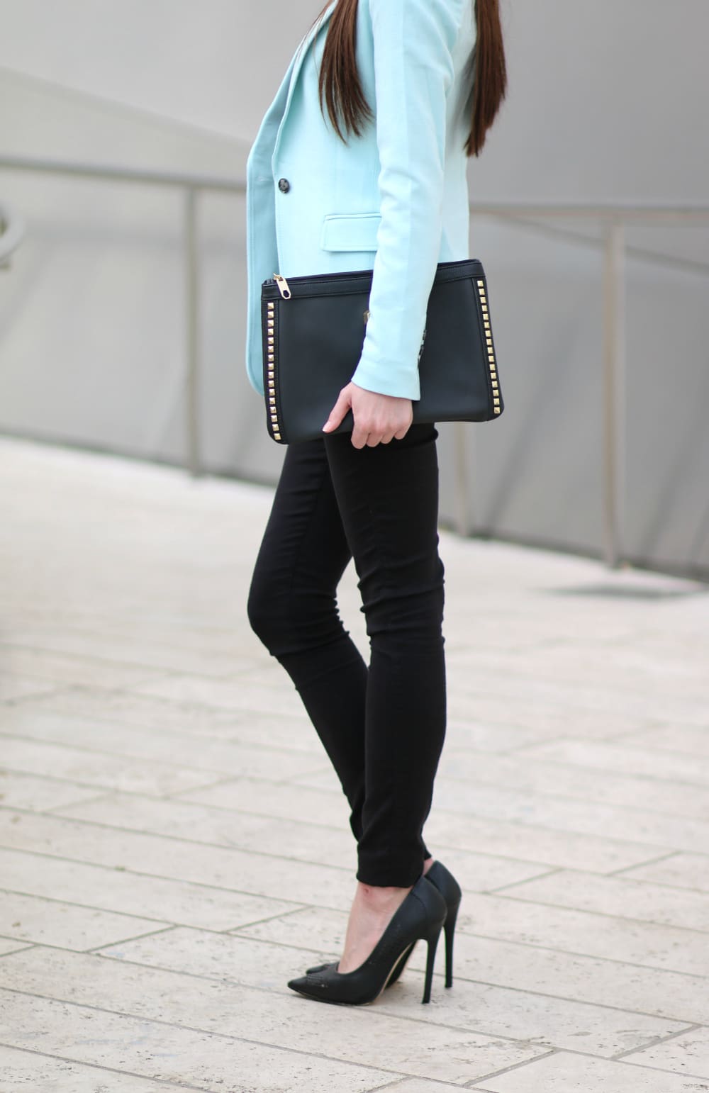 turquoise blazer, mint blazer, black and mint outfit, Banana Republic blazer, Stephanie Ziajka, Diary of a Debutante