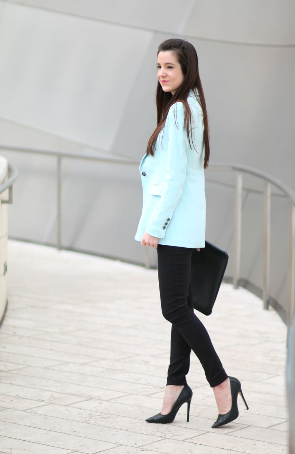turquoise blazer, mint blazer, black and mint outfit, Banana Republic blazer, Stephanie Ziajka, Diary of a Debutante