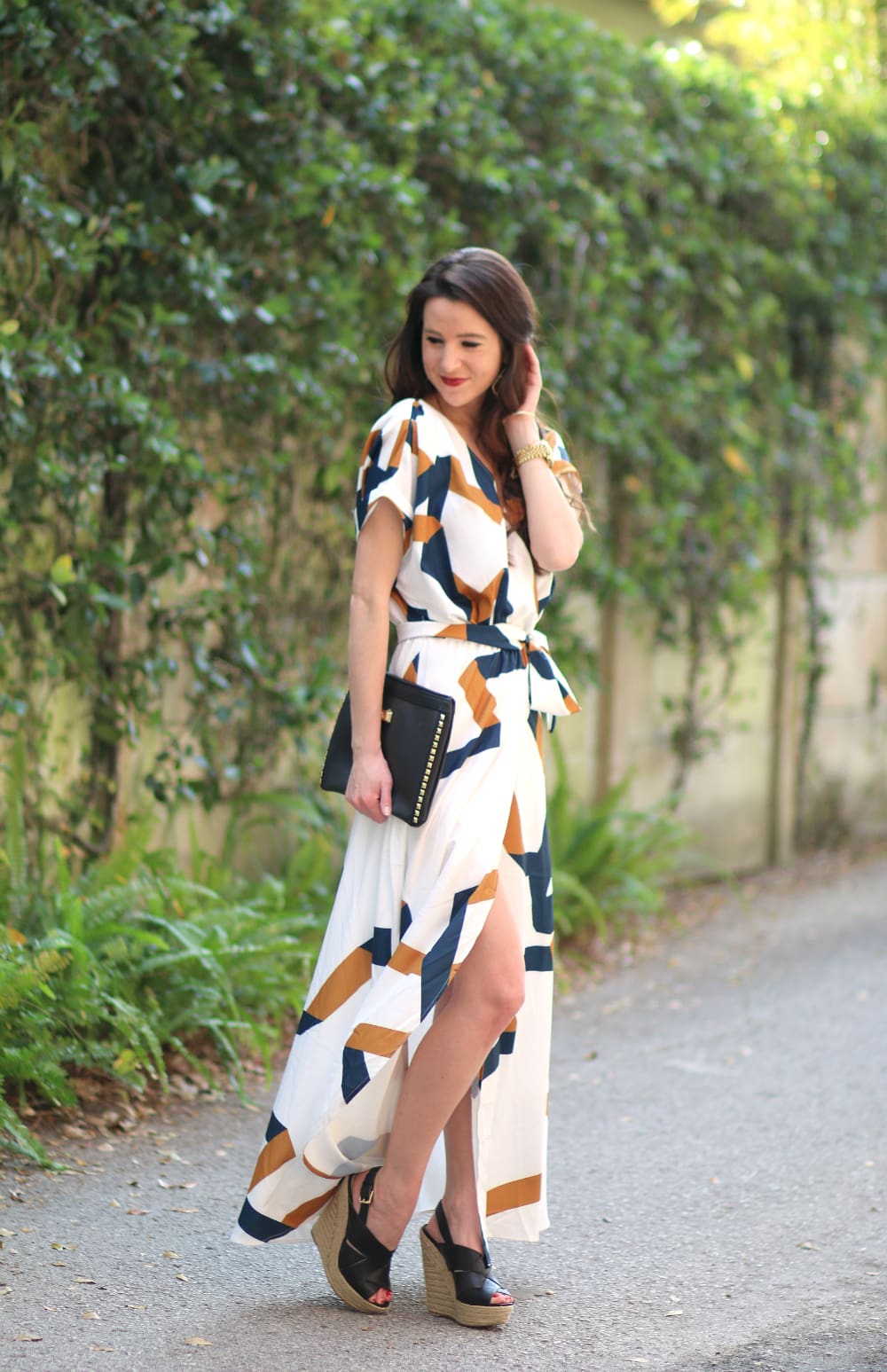 White Short Sleeve Geo Maxi Dress, White Geo Print Maxi Dress, SheInside Maxi Dress, Split Maxi Dress, Stephanie Ziajka, Diary of a Debutante