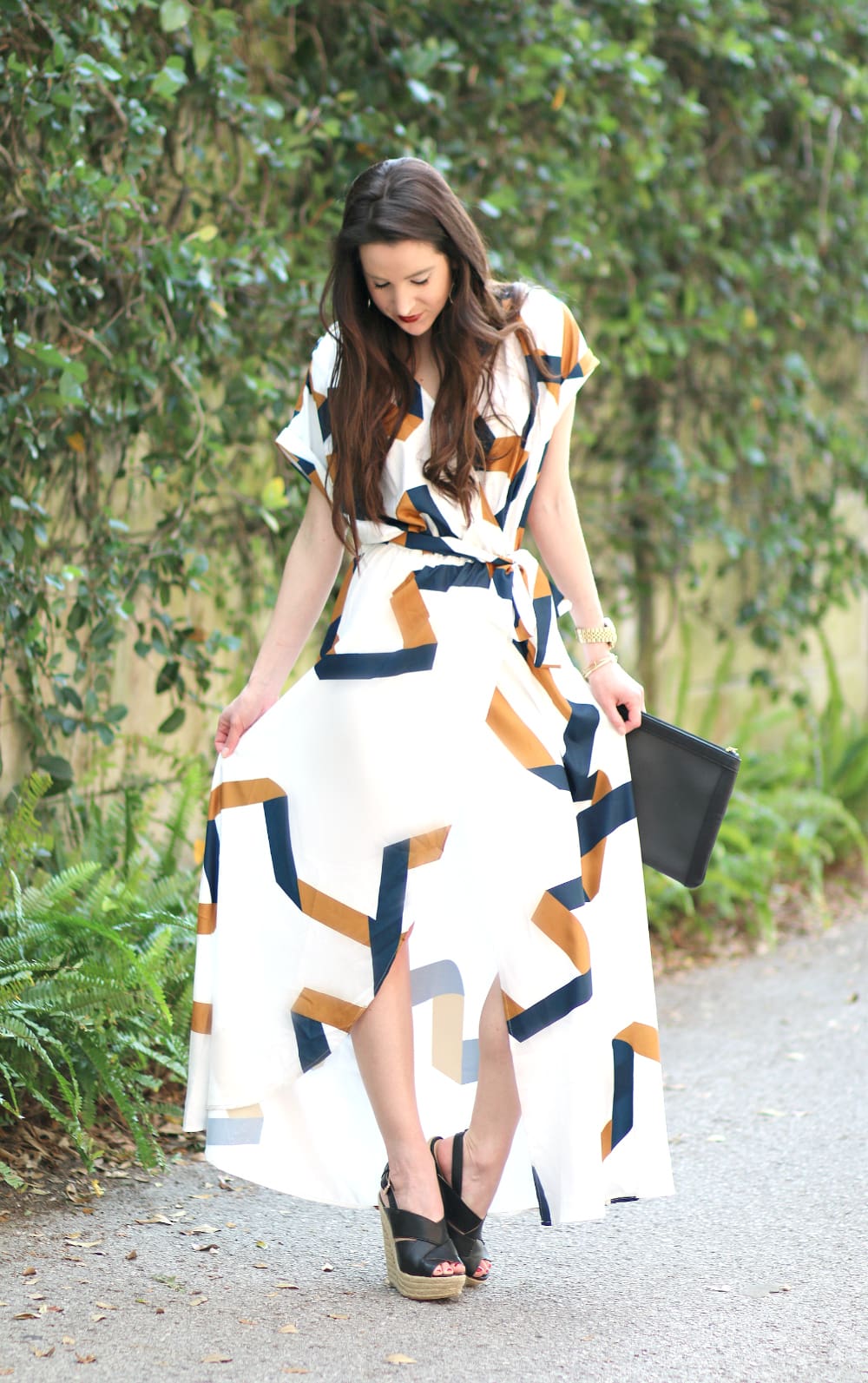 White Short Sleeve Geo Maxi Dress, White Geo Print Maxi Dress, SheInside Maxi Dress, Split Maxi Dress, Stephanie Ziajka, Diary of a Debutante
