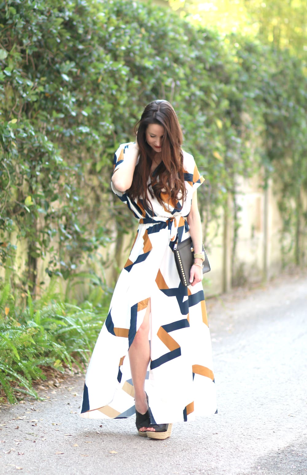White Short Sleeve Geo Maxi Dress, White Geo Print Maxi Dress, SheInside Maxi Dress, Split Maxi Dress, Stephanie Ziajka, Diary of a Debutante