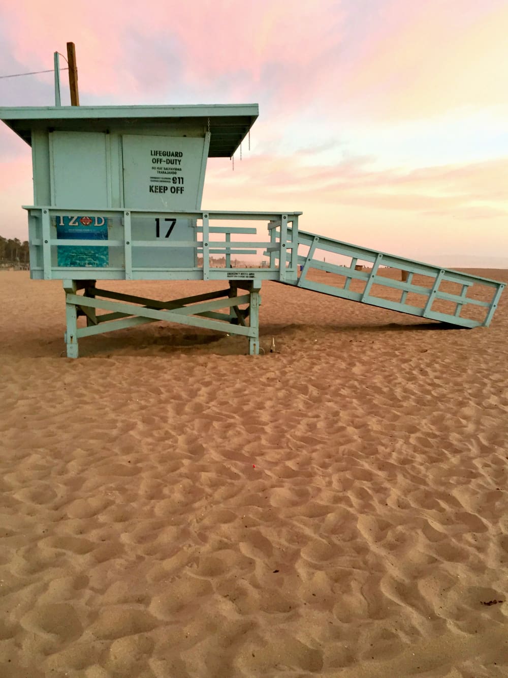 Lifeguard tower at sunset on the Santa Monica Pier
