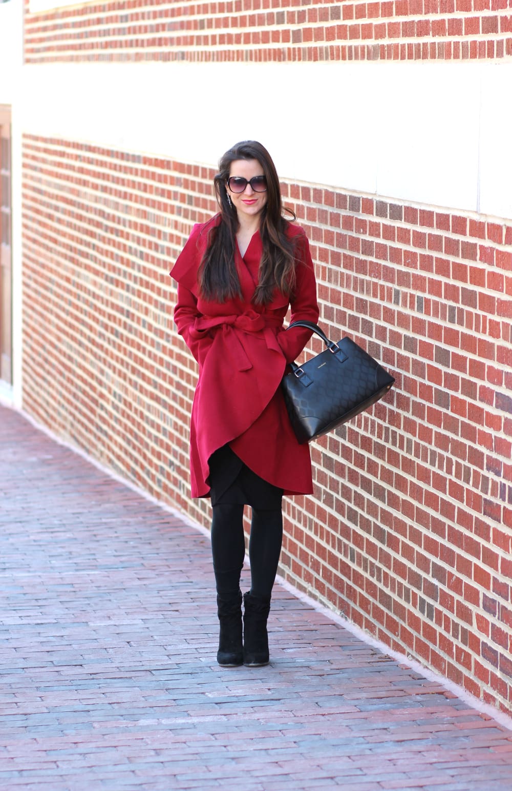 Burgundy Ruffle Coat, SheIn Coat, Inexpensive Burgundy Coat, Vera Bradley satchel, Stephanie Ziajka, Diary of a Debutante