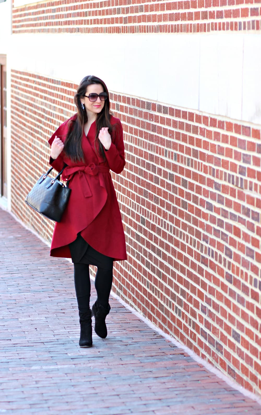 Burgundy Ruffle Coat, SheIn Coat, Inexpensive Burgundy Coat, Vera Bradley satchel, Stephanie Ziajka, Diary of a Debutante