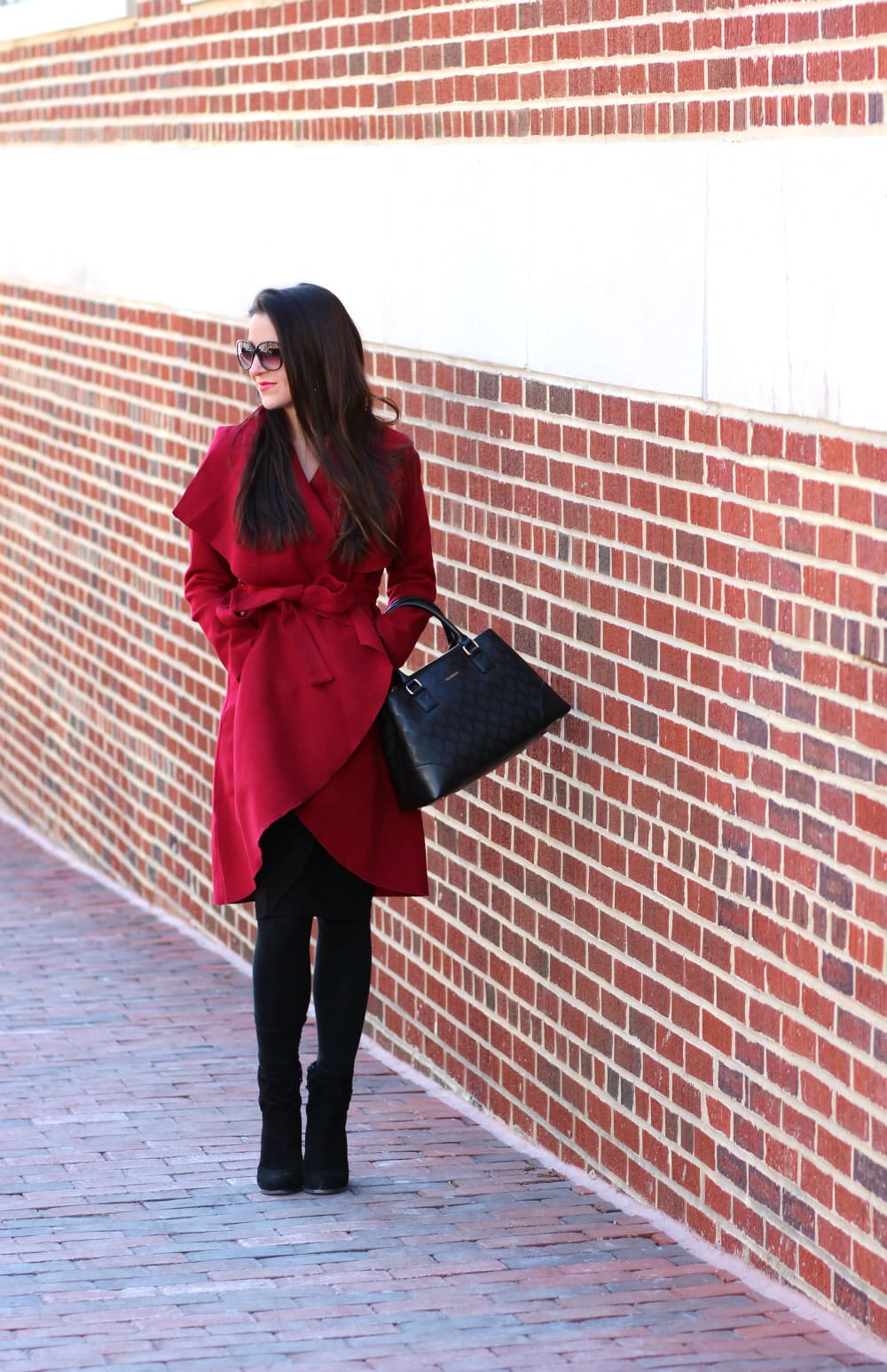 Burgundy Ruffle Coat, SheIn Coat, Inexpensive Burgundy Coat, Vera Bradley satchel, Stephanie Ziajka, Diary of a Debutante