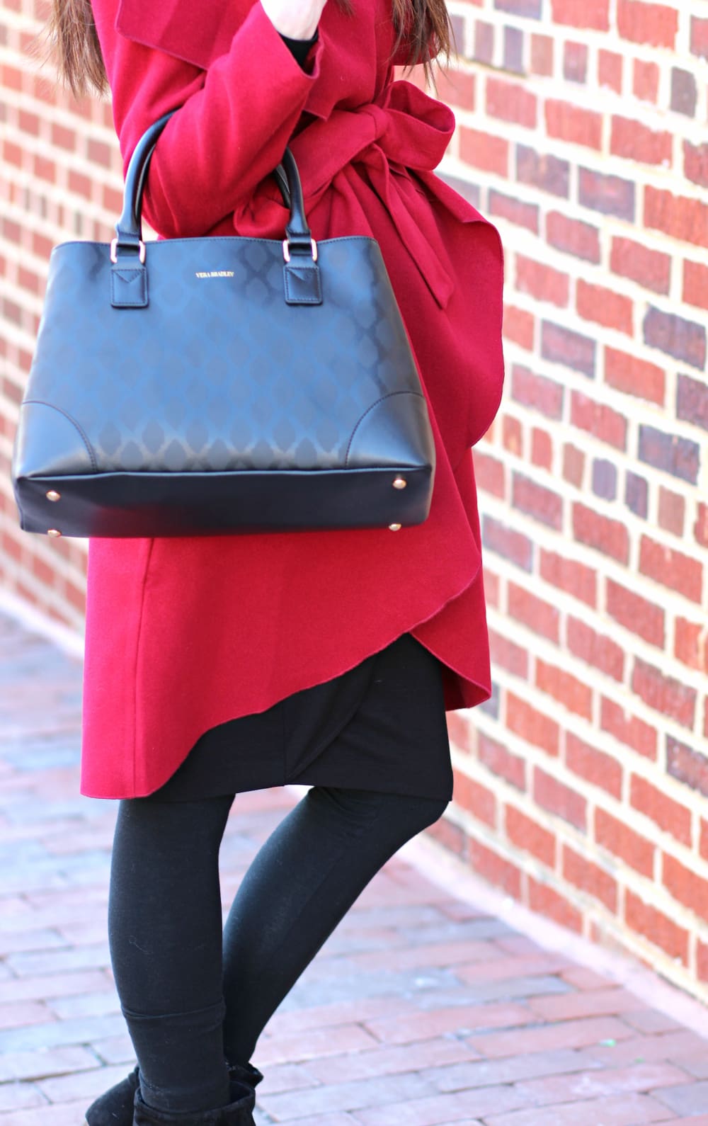 Burgundy Ruffle Coat, SheIn Coat, Inexpensive Burgundy Coat, Vera Bradley satchel, Stephanie Ziajka, Diary of a Debutante