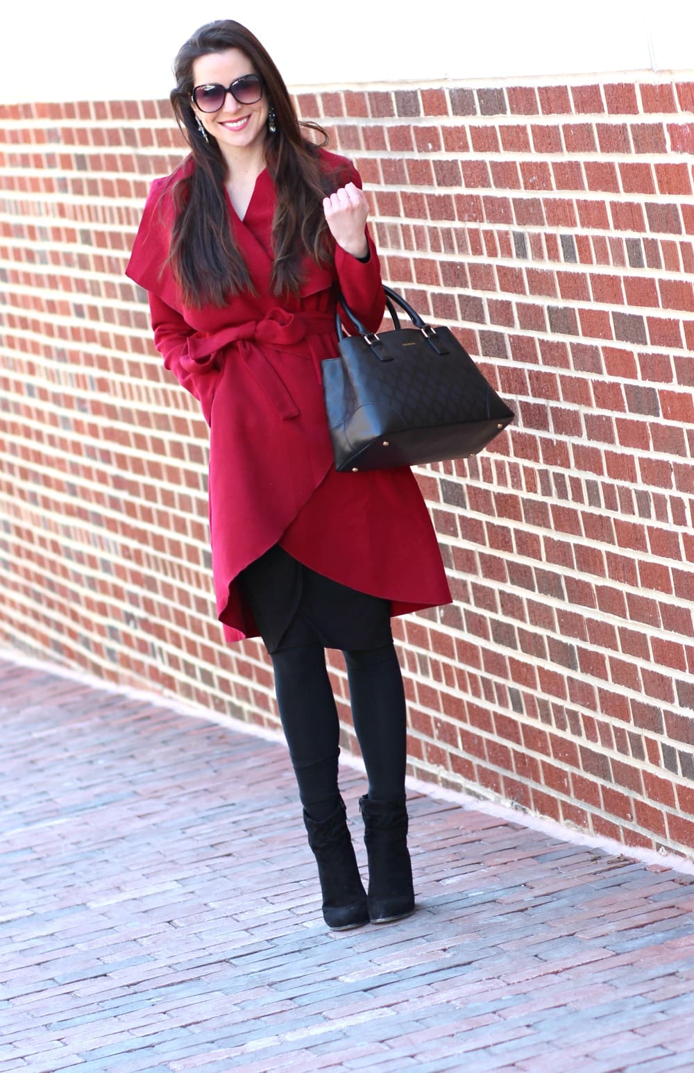 Burgundy Ruffle Coat, SheIn Coat, Inexpensive Burgundy Coat, Vera Bradley satchel, Stephanie Ziajka, Diary of a Debutante