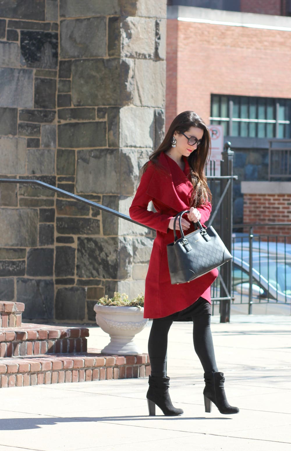 Burgundy Ruffle Coat, SheIn Coat, Inexpensive Burgundy Coat, Vera Bradley satchel, Stephanie Ziajka, Diary of a Debutante