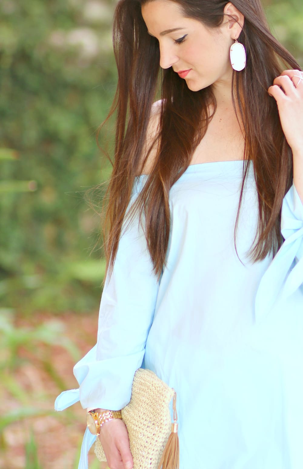 off the shoulder blouse, Blue Off the Shoulder Top, Off the Shoulder Top, Blue SheInside Blouse, Cute Spring Outfit, Stephanie Ziajka, diary of a Debutante