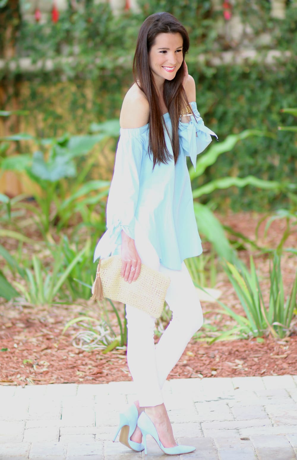 off the shoulder blouse, Blue Off the Shoulder Top, Off the Shoulder Top, Blue SheInside Blouse, Cute Spring Outfit, Stephanie Ziajka, diary of a Debutante