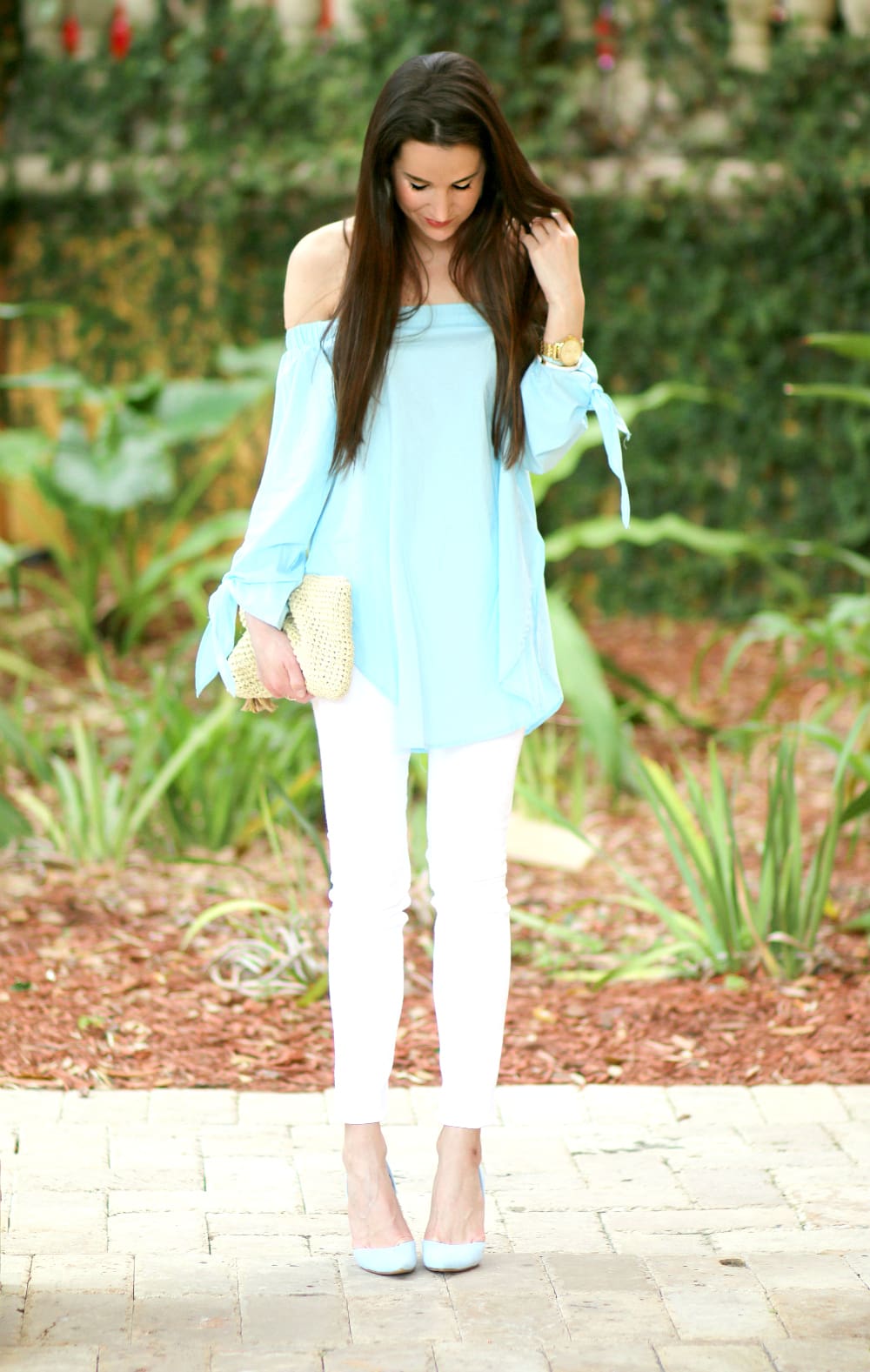 off the shoulder blouse, Blue Off the Shoulder Top, Off the Shoulder Top, Blue SheInside Blouse, Cute Spring Outfit, Stephanie Ziajka, diary of a Debutante