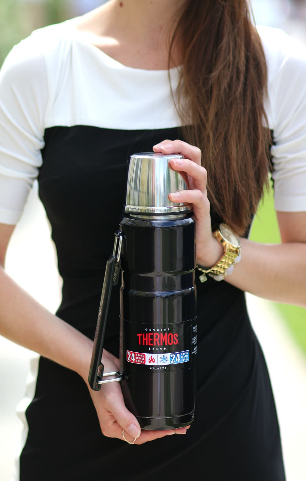 Ralph Lauren Colorblock Dress, Office Outfit, Ralph Lauren Office Dress, Ralph Lauren Black and White Dress, Thermos, Stephanie Ziajka, Diary of a Debutante