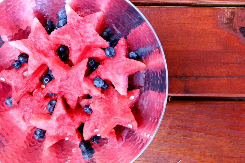 Patriotic Watermelon Fruit Salad, Watermelon Fruit Salad, Patriotic Watermelon Salad, Health Recipe, Summer Recipe, 4th of July Recipes, Stephanie Ziajka, Diary of a Debutante