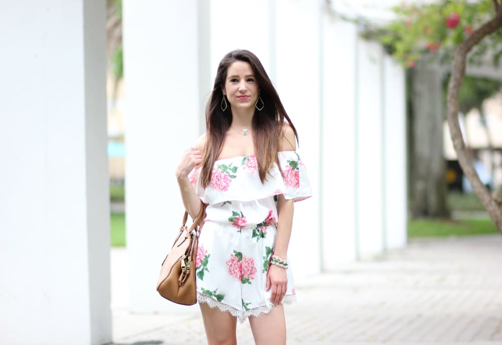 off the shoulder romper, cute floral romper, sheinside romper, floral off the shoulder romper, summer romper, stephanie ziajka, diary of a debutante