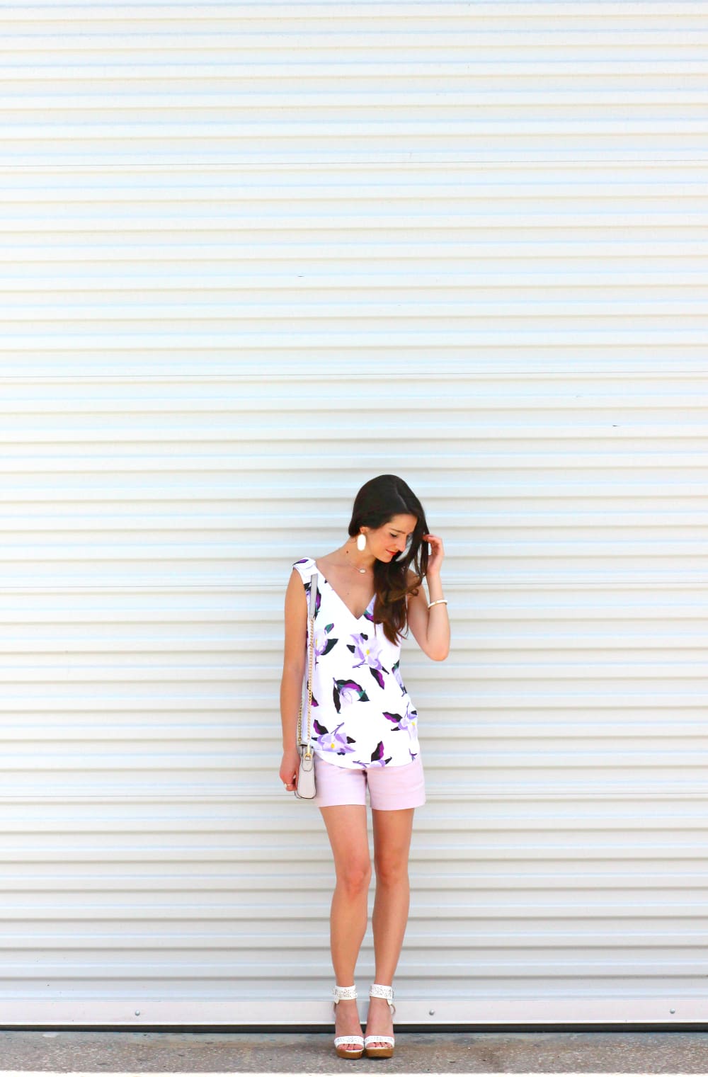 Lilac Shorts, Banana Republic Shorts, Banana Republic Floral Blouse, Sleeveless Floral Blouse, Stephanie Ziajka, Diary of a Debutante