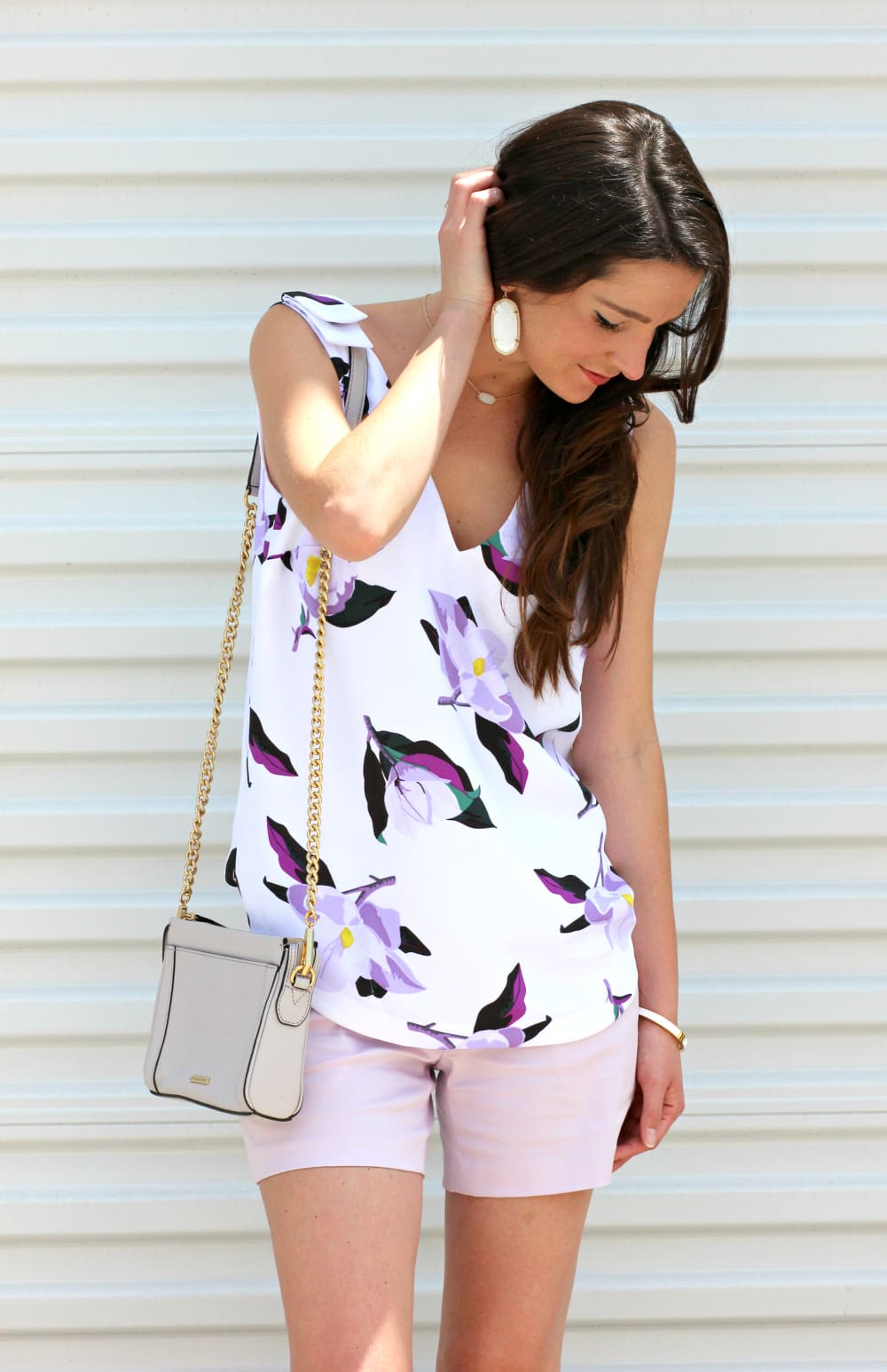 Lilac Shorts, Banana Republic Shorts, Banana Republic Floral Blouse, Sleeveless Floral Blouse, Stephanie Ziajka, Diary of a Debutante