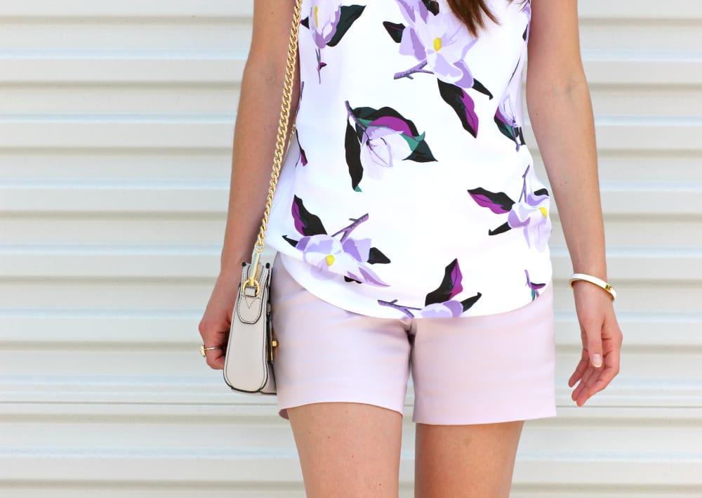 Lilac Shorts, Banana Republic Shorts, Banana Republic Floral Blouse, Sleeveless Floral Blouse, Stephanie Ziajka, Diary of a Debutante
