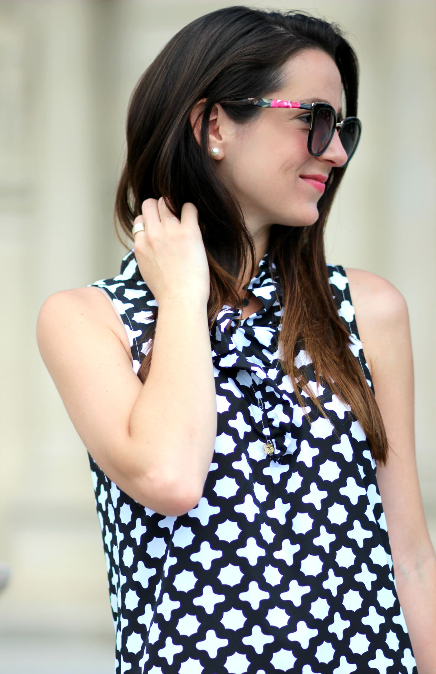 Brit Rose black and white ruffle dress for brunch at The Breakers in Newport, Rhode Island