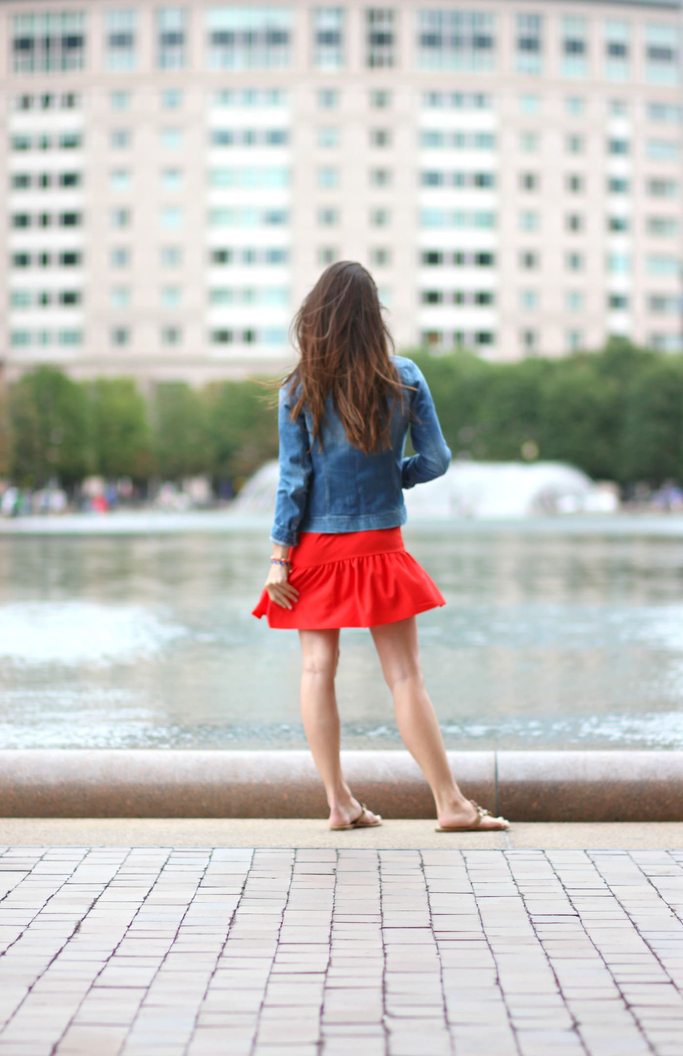 Wearing a J. Crew Factory light wash denim jacket while exploring Boston, Massachusetts