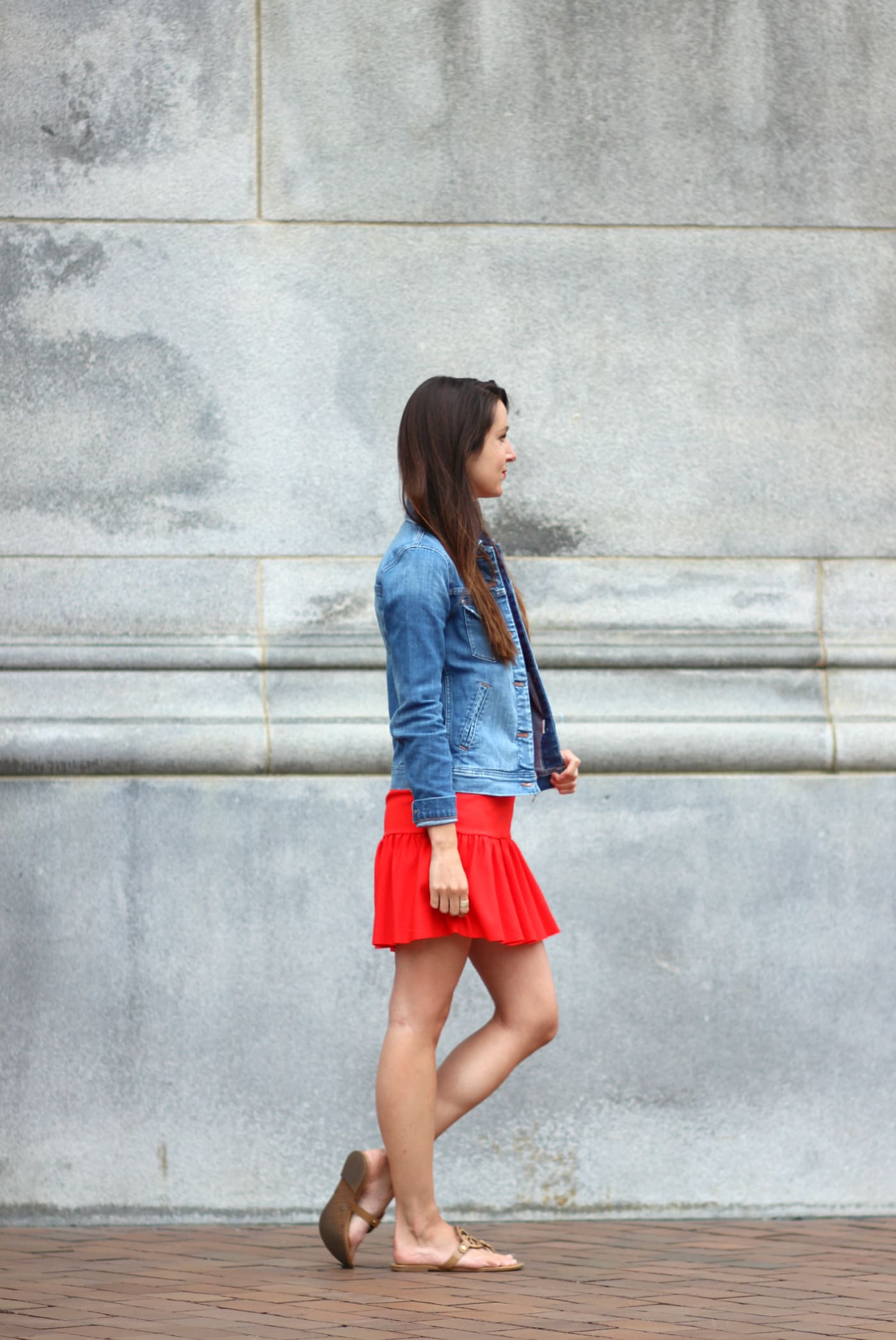 Wearing a J. Crew Factory light wash denim jacket while exploring Boston, Massachusetts