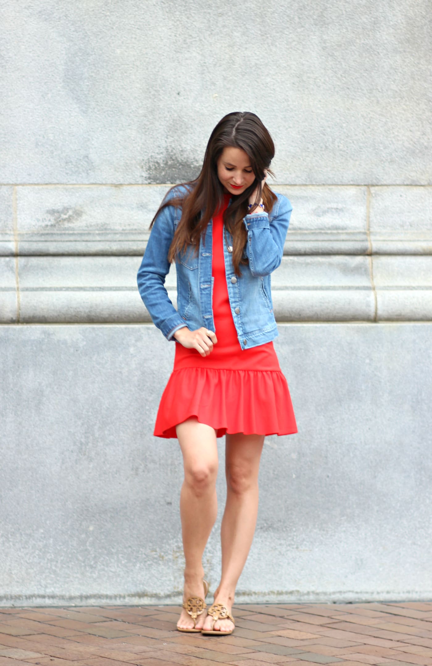 Wearing a J. Crew Factory light wash denim jacket while exploring Boston, Massachusetts