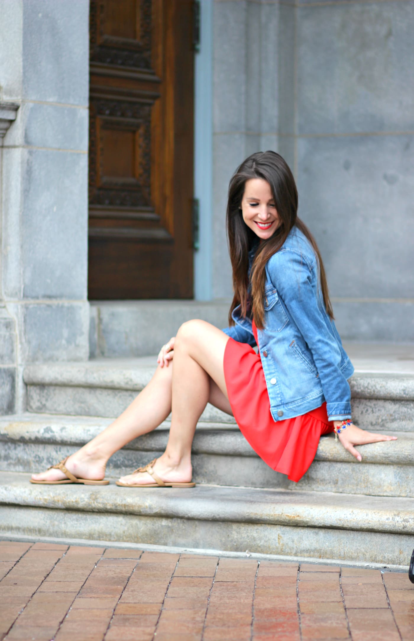 Wearing a J. Crew Factory light wash denim jacket while exploring Boston, Massachusetts