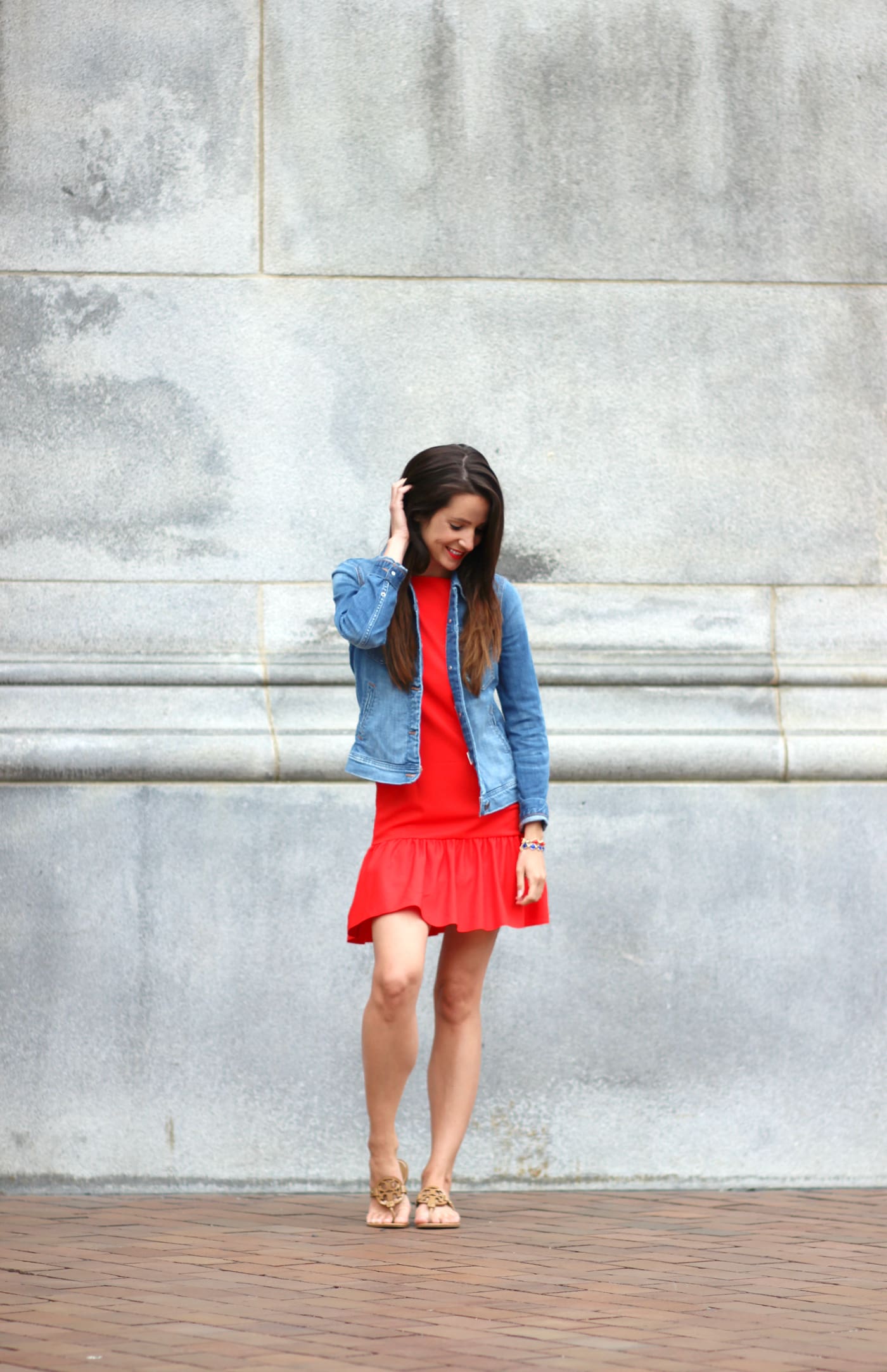 Wearing a J. Crew Factory light wash denim jacket while exploring Boston, Massachusetts