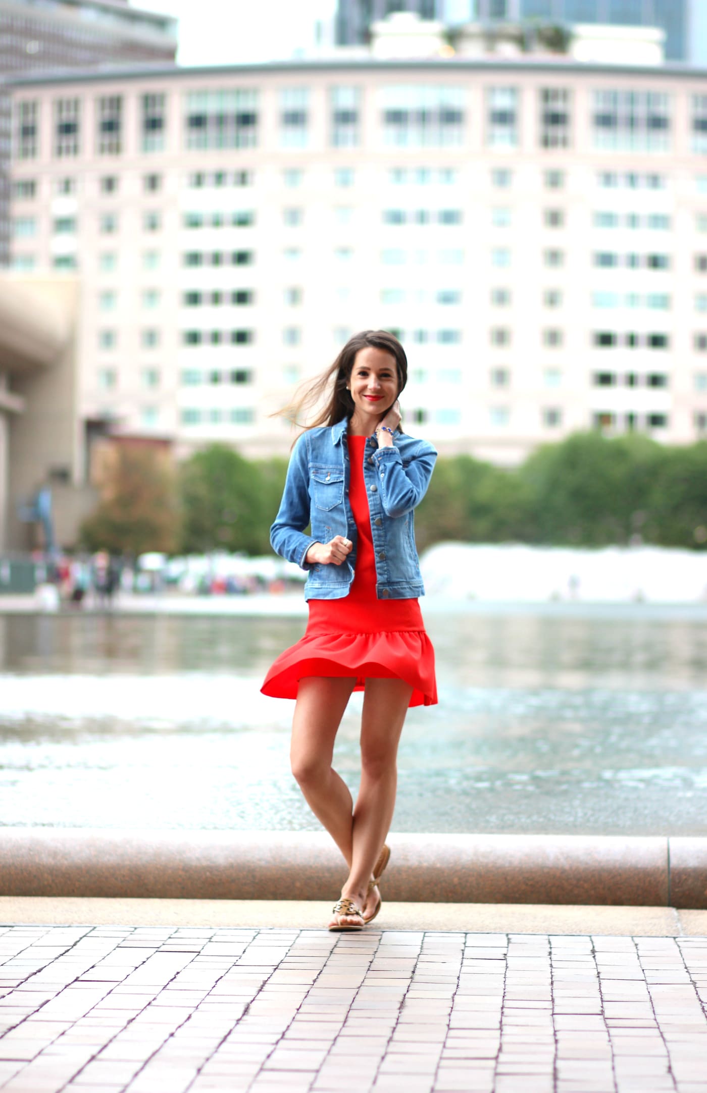 Wearing a J. Crew Factory light wash denim jacket while exploring Boston, Massachusetts