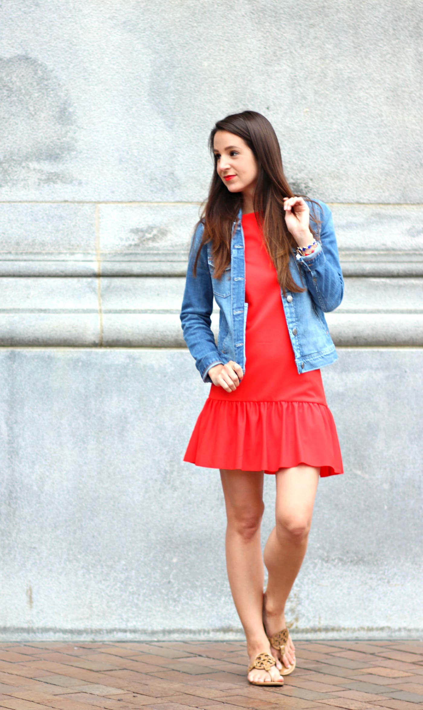 Wearing a J. Crew Factory light wash denim jacket while exploring Boston, Massachusetts