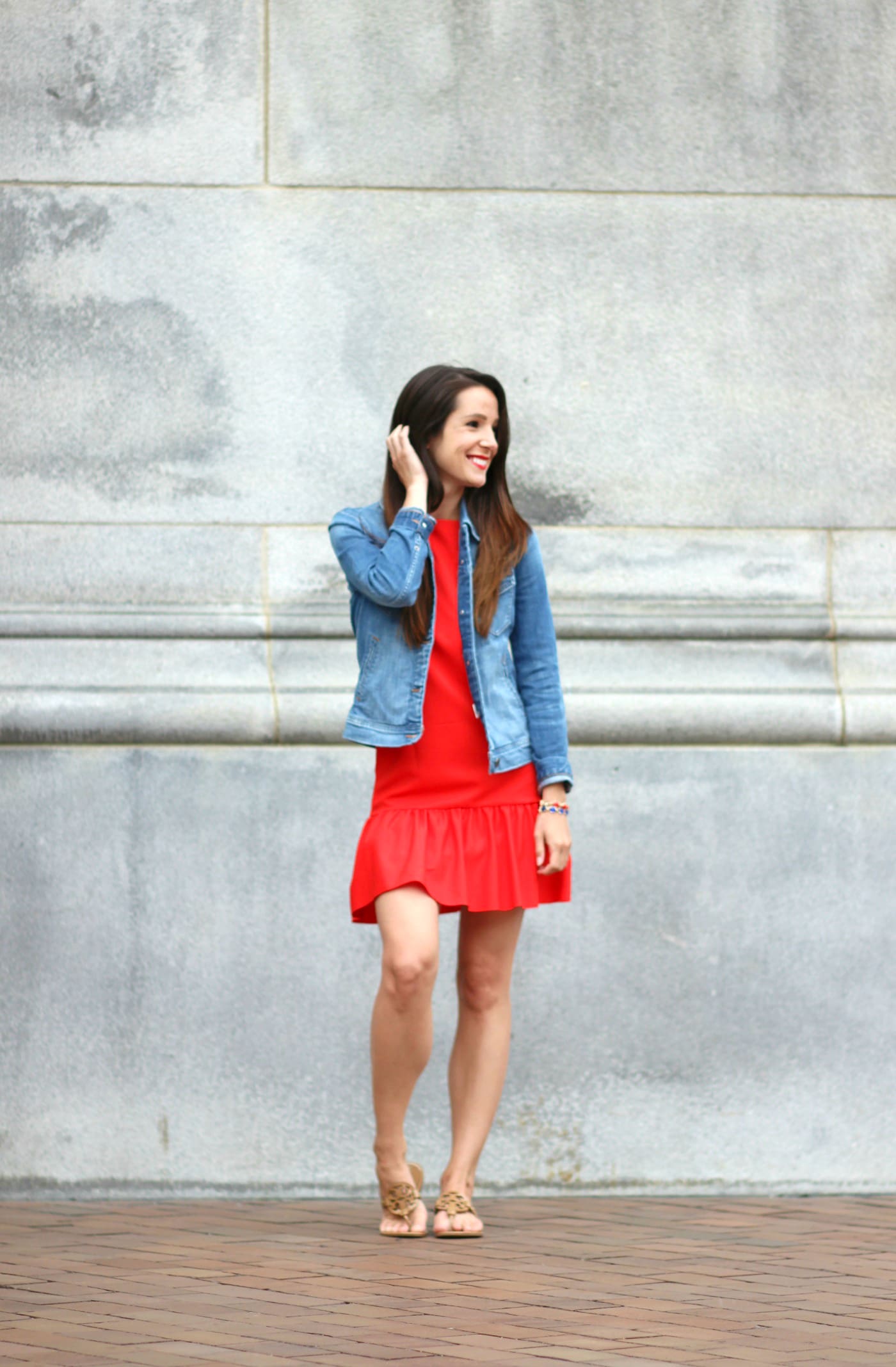 Wearing a J. Crew Factory light wash denim jacket while exploring Boston, Massachusetts