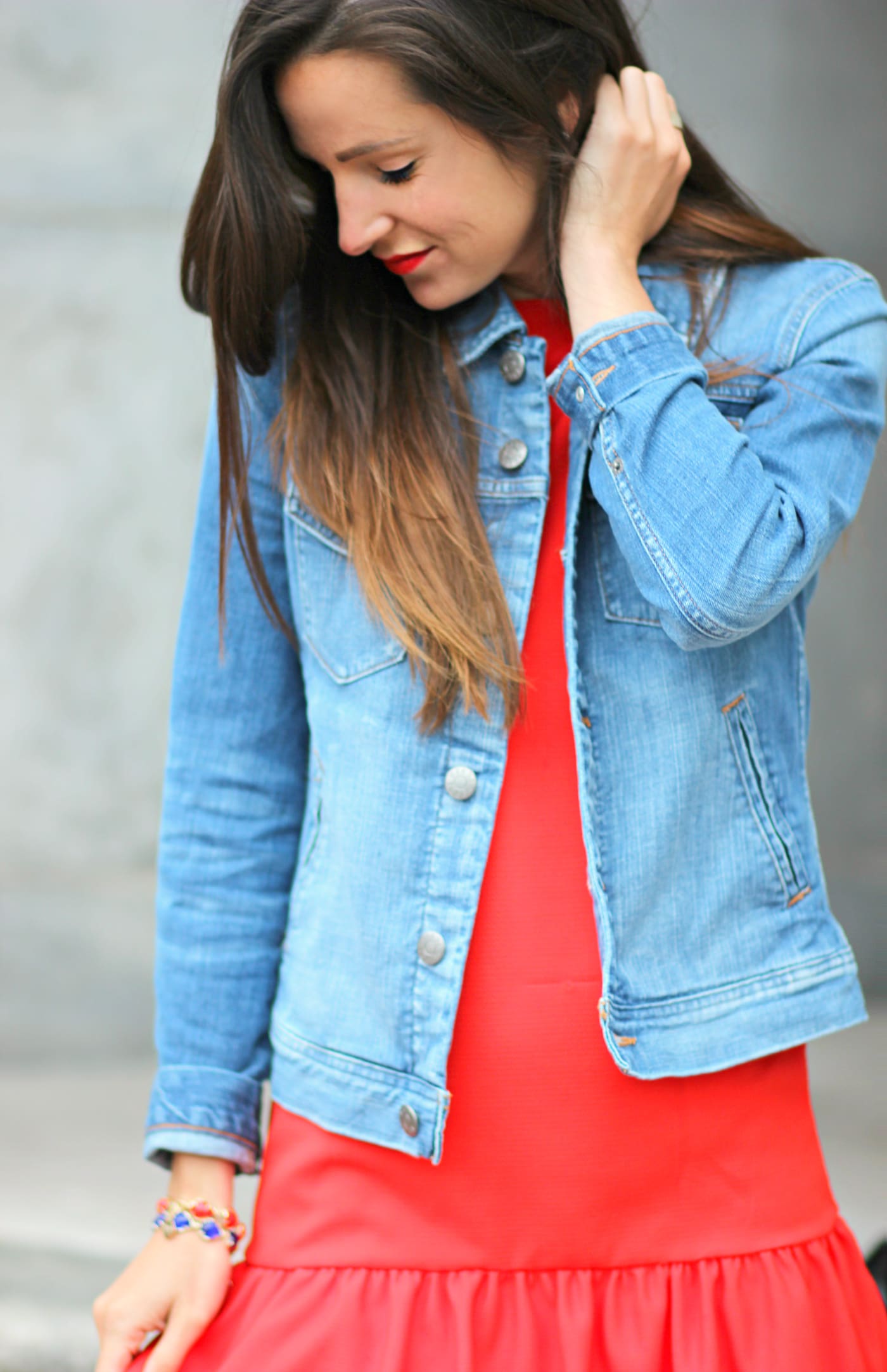 Wearing a J. Crew Factory light wash denim jacket while exploring Boston, Massachusetts