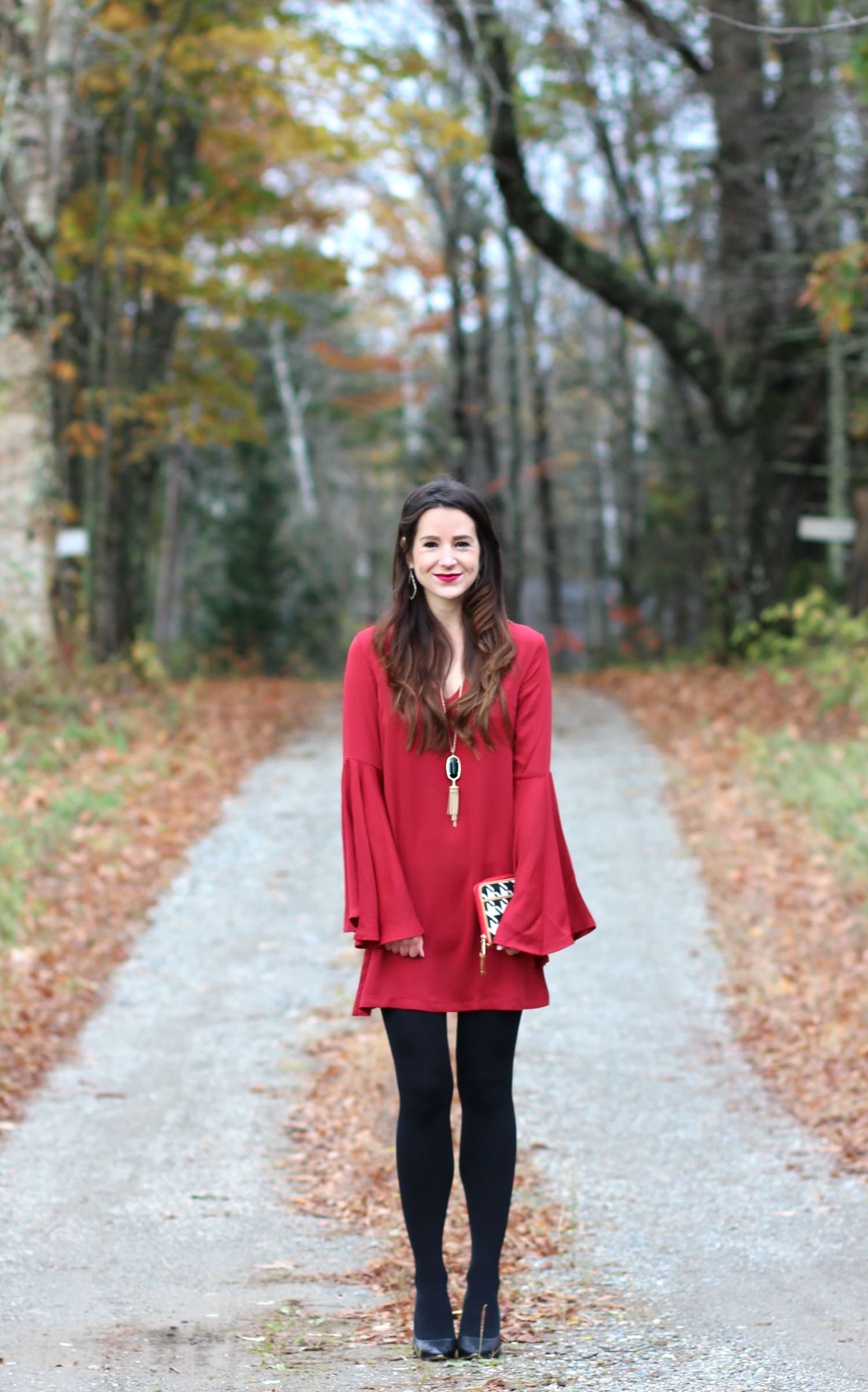 SheIn Dark Red Bell Sleeve Shift Dress