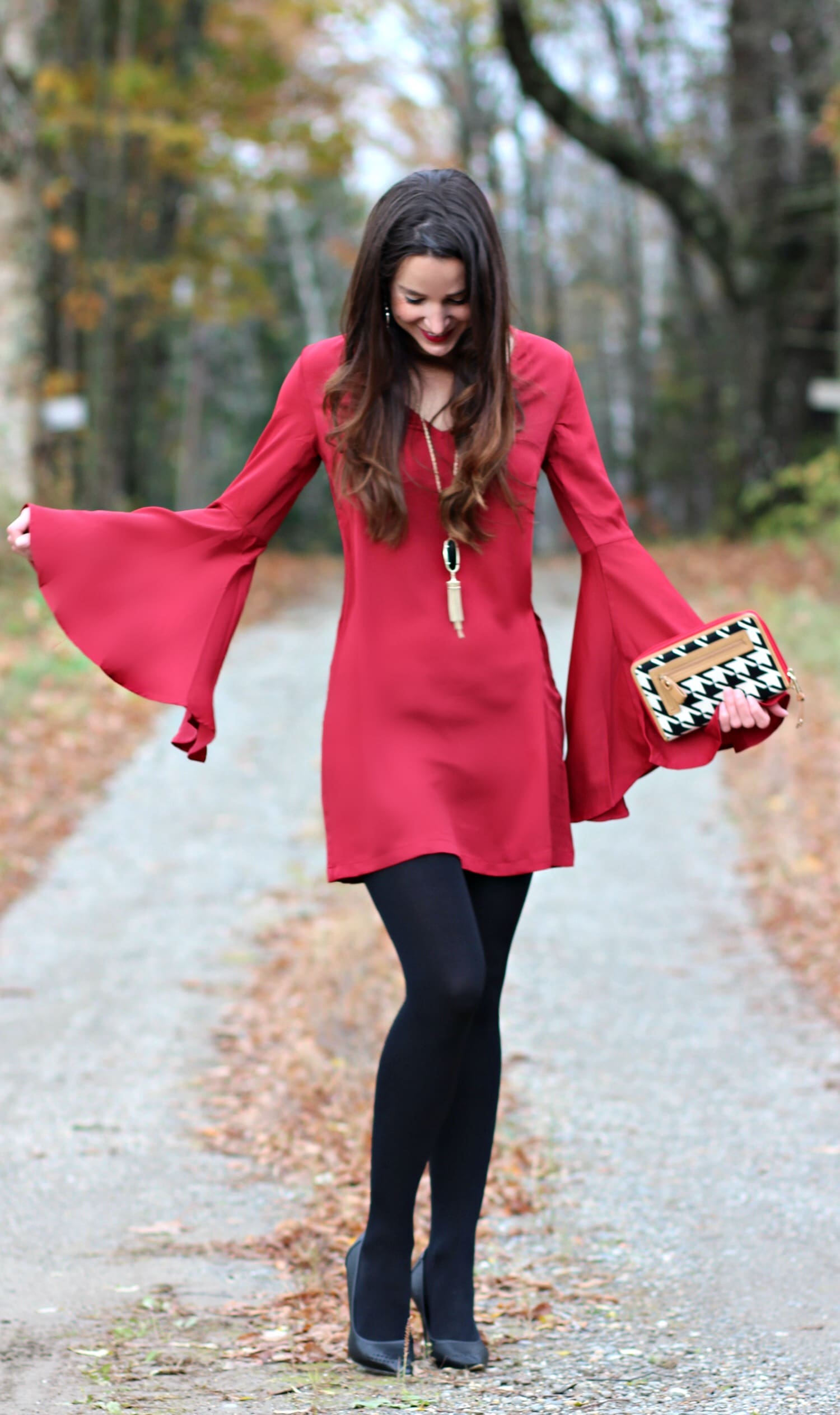 SheIn Dark Red Bell Sleeve Shift Dress