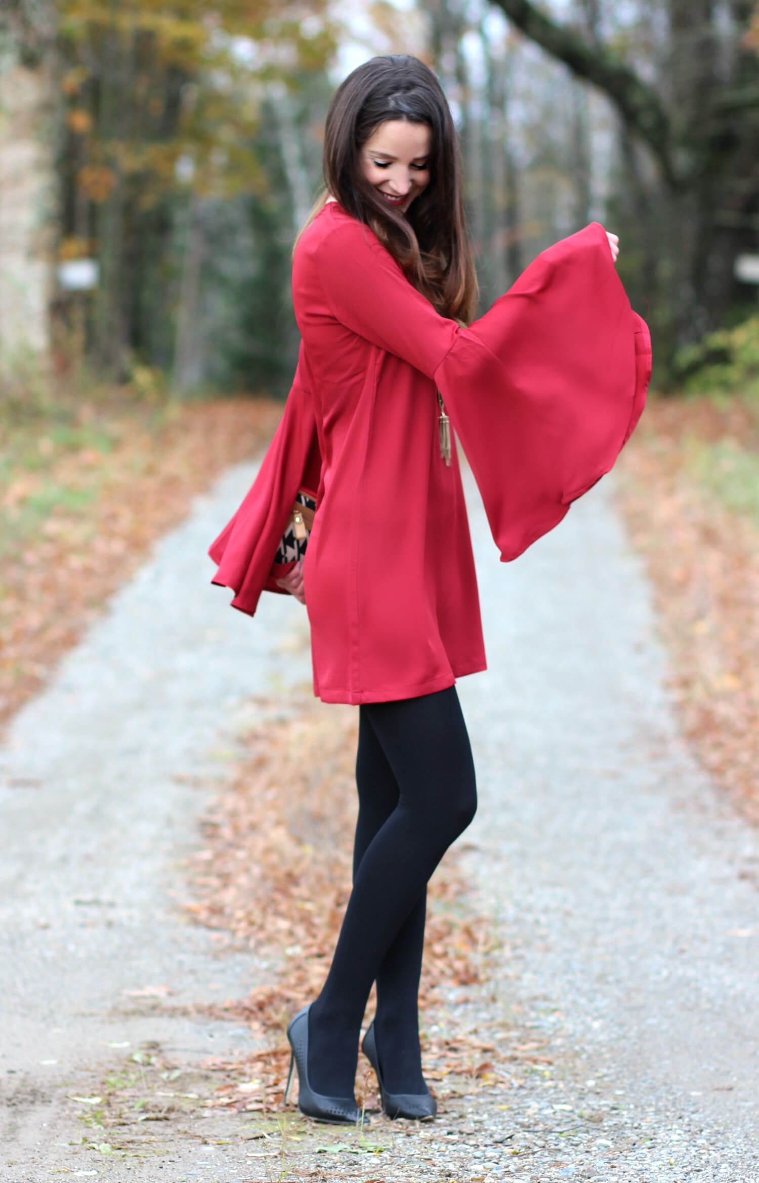 SheIn Dark Red Bell Sleeve Shift Dress