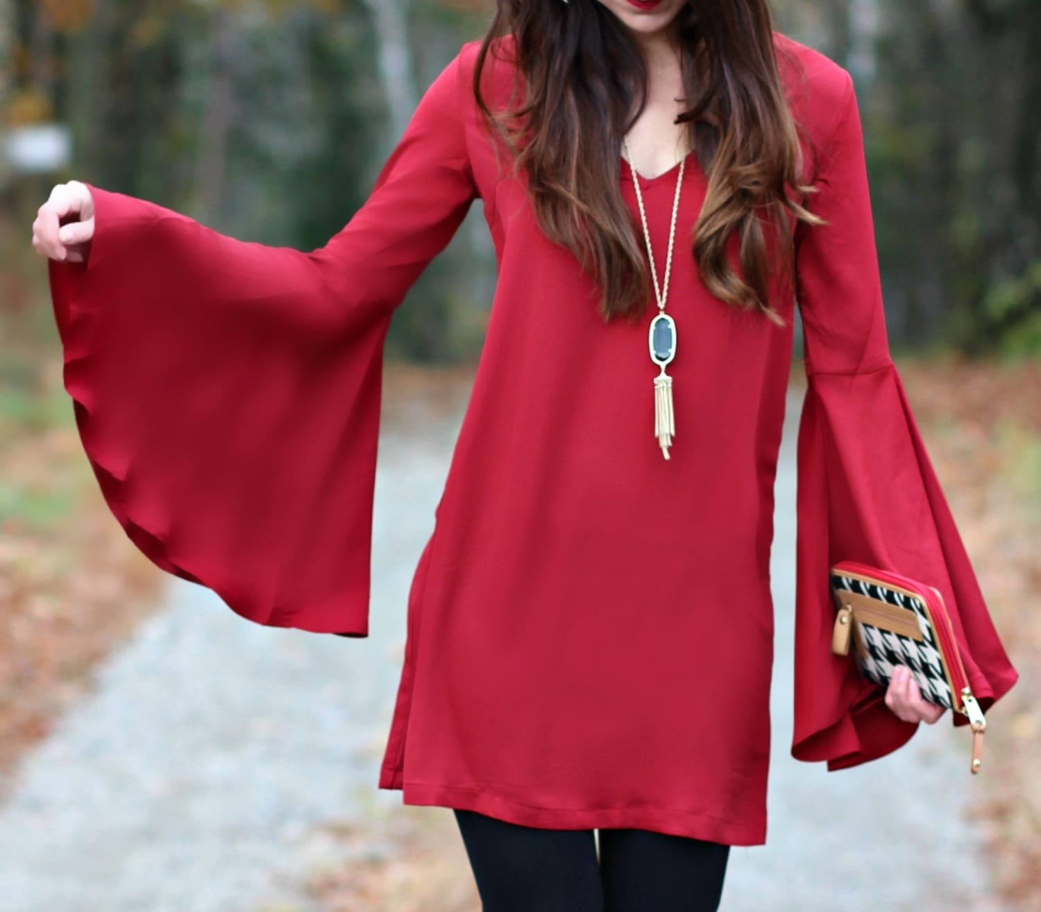 SheIn Dark Red Bell Sleeve Shift Dress