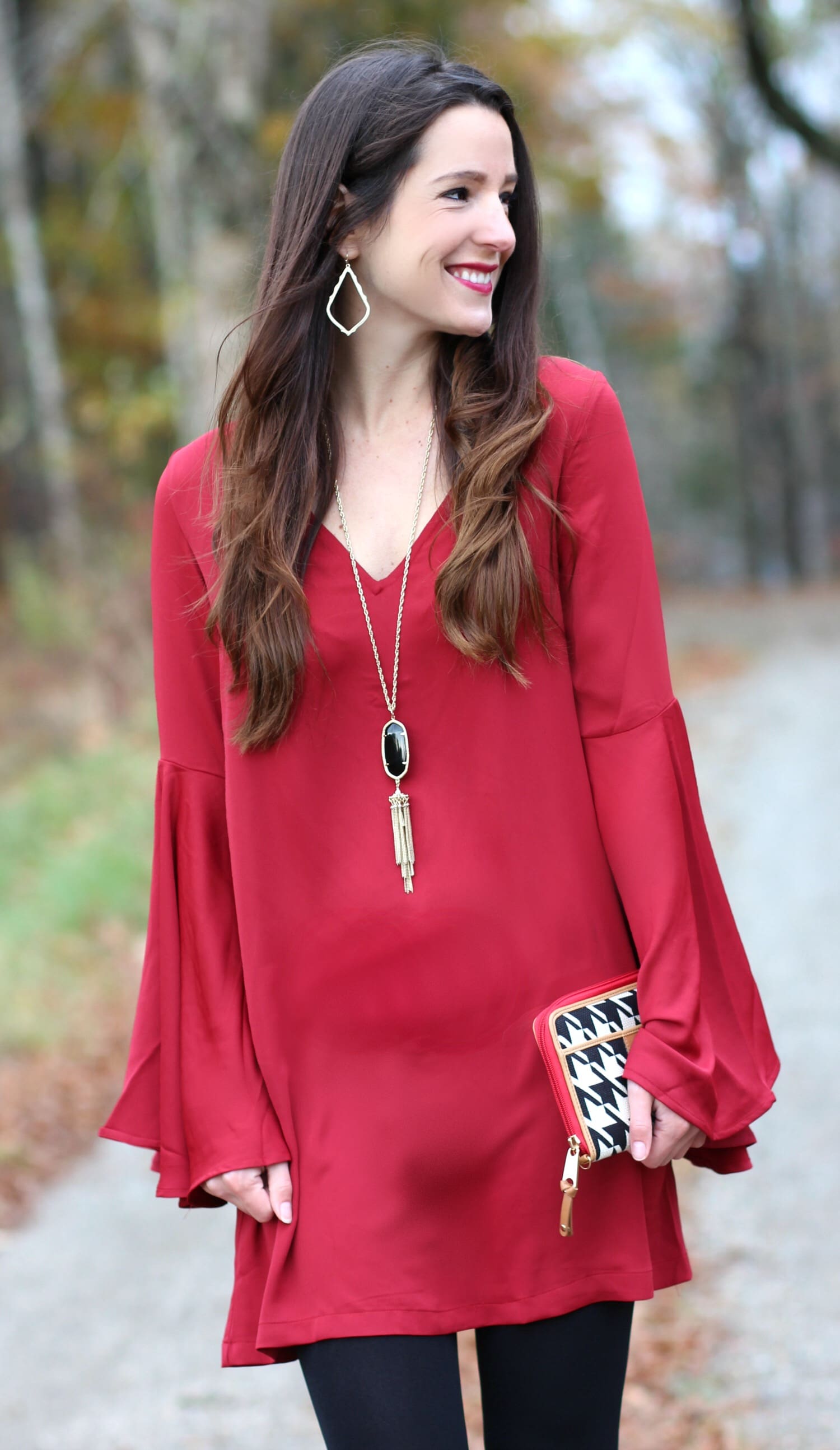 SheIn Dark Red Bell Sleeve Shift Dress