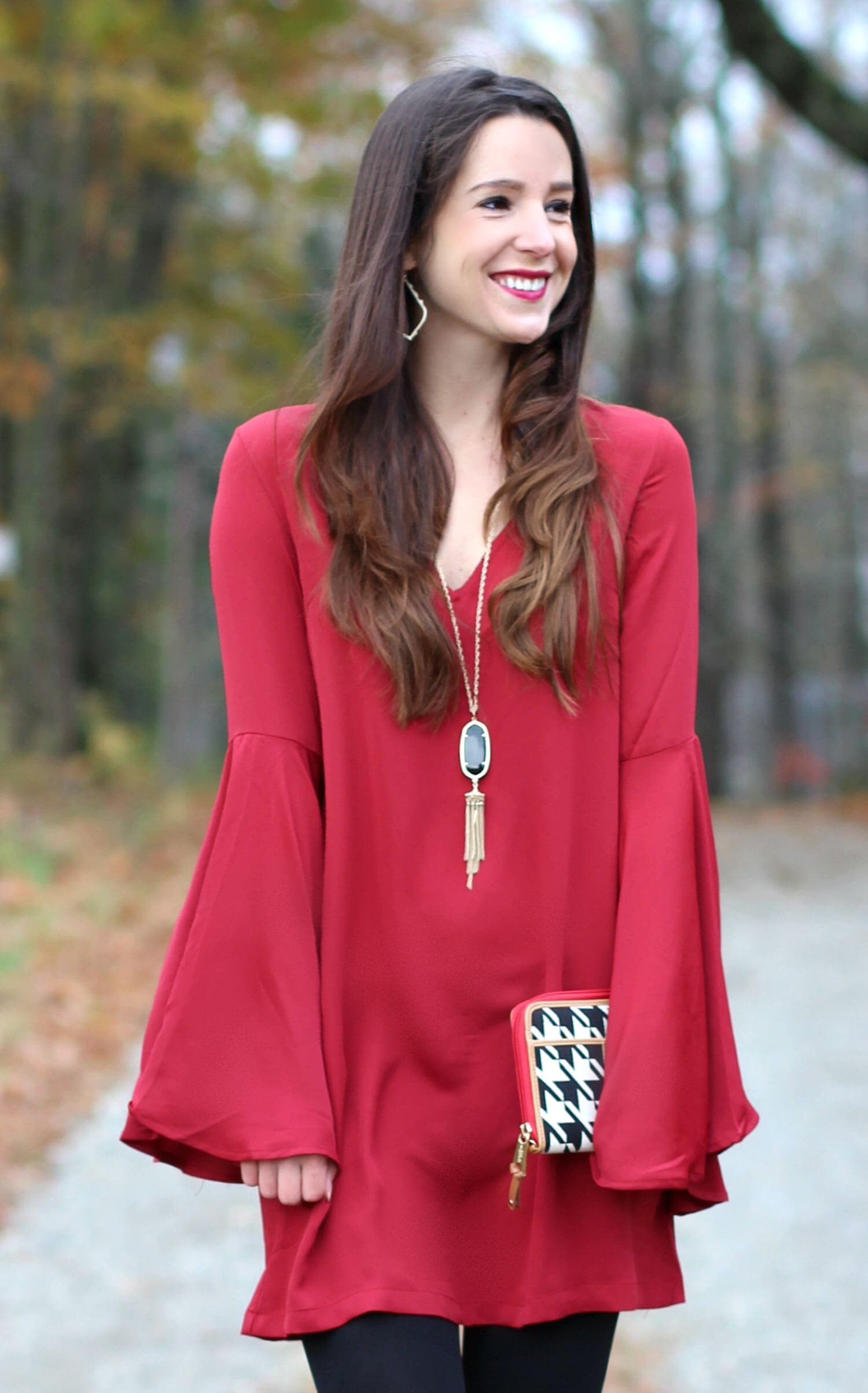 SheIn Dark Red Bell Sleeve Shift Dress