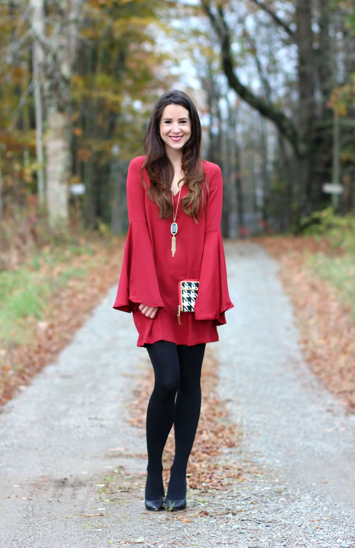 SheIn Dark Red Bell Sleeve Shift Dress