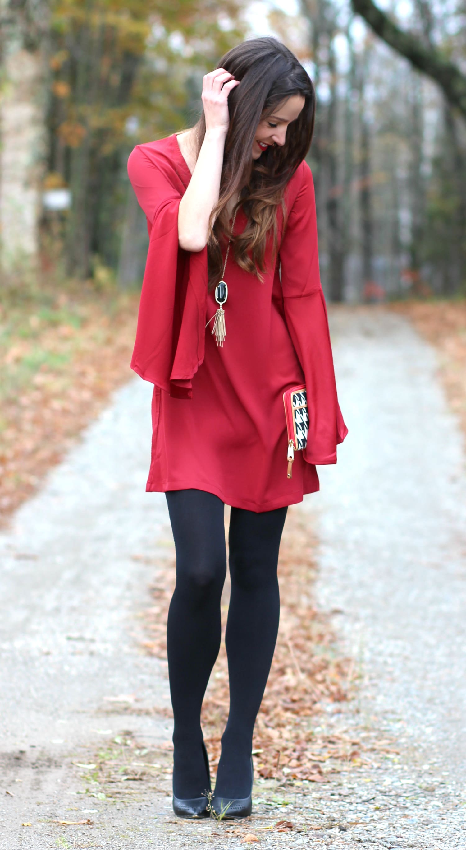 SheIn Dark Red Bell Sleeve Shift Dress