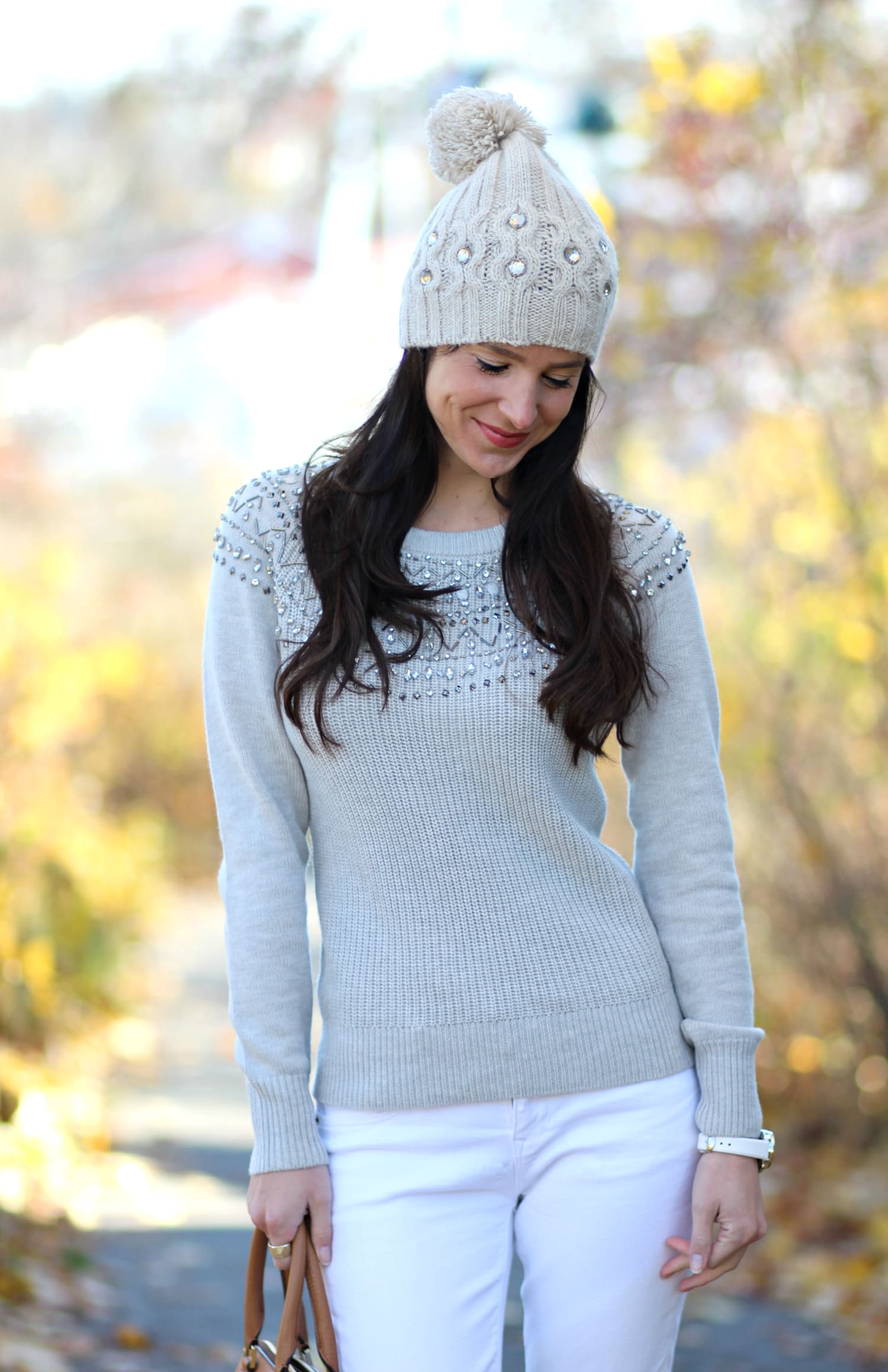 Festive and classy sweater outfit from Banana Republic