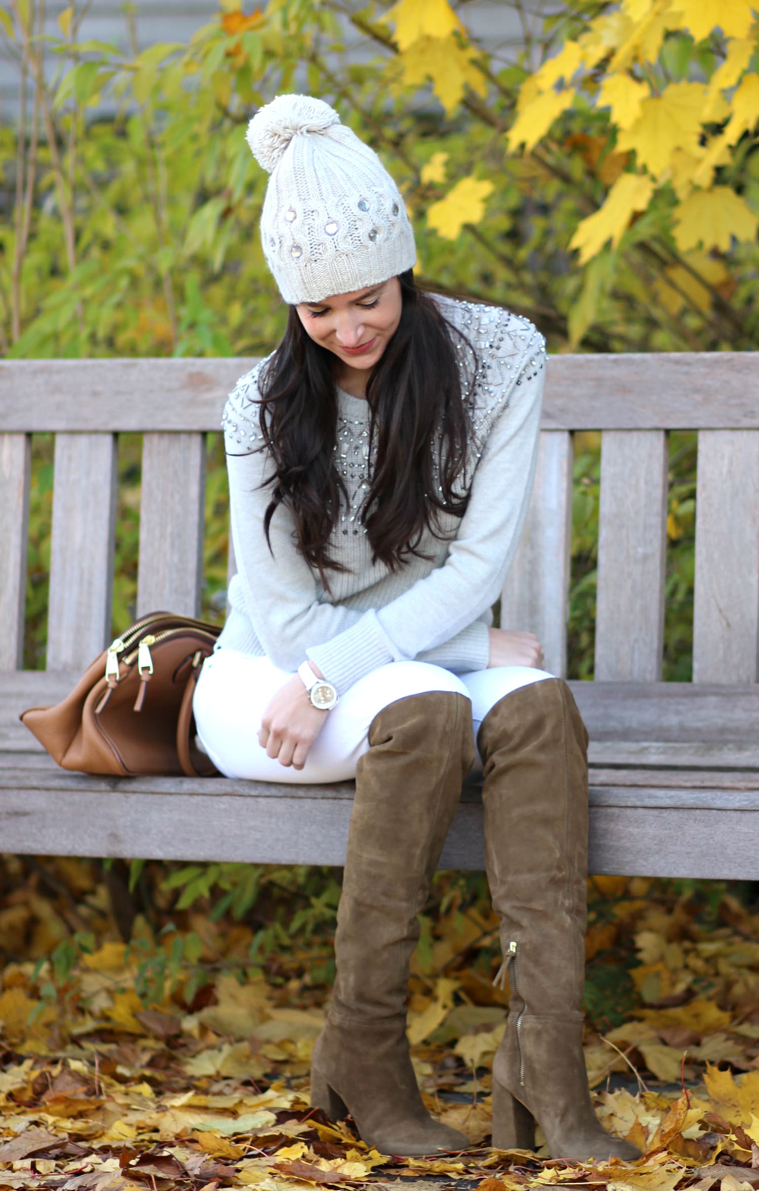 Festive and classy sweater outfit from Banana Republic