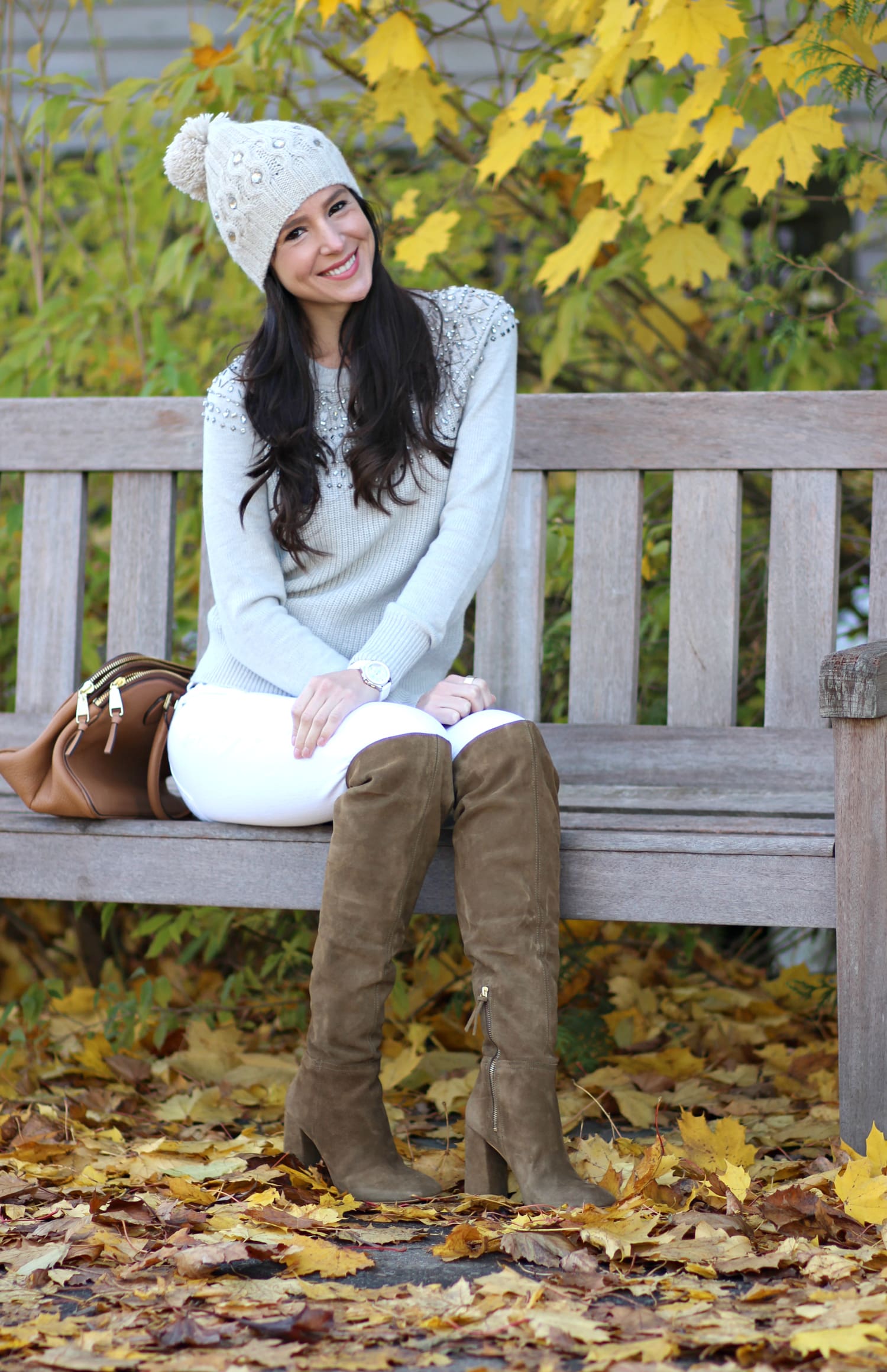 Festive and classy sweater outfit from Banana Republic