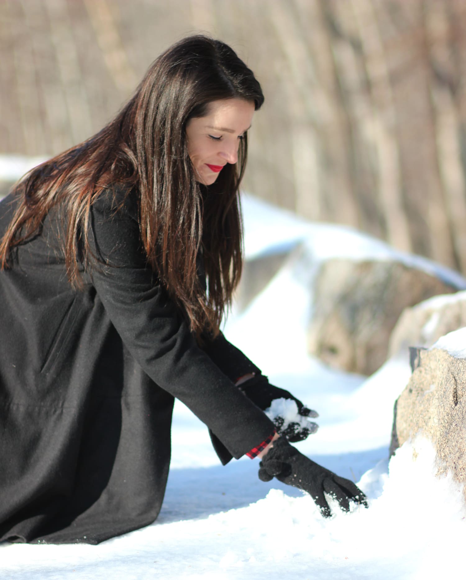 Enjoying a snow day in Bar Harbor, Maine in this black draped open front coat from Zara